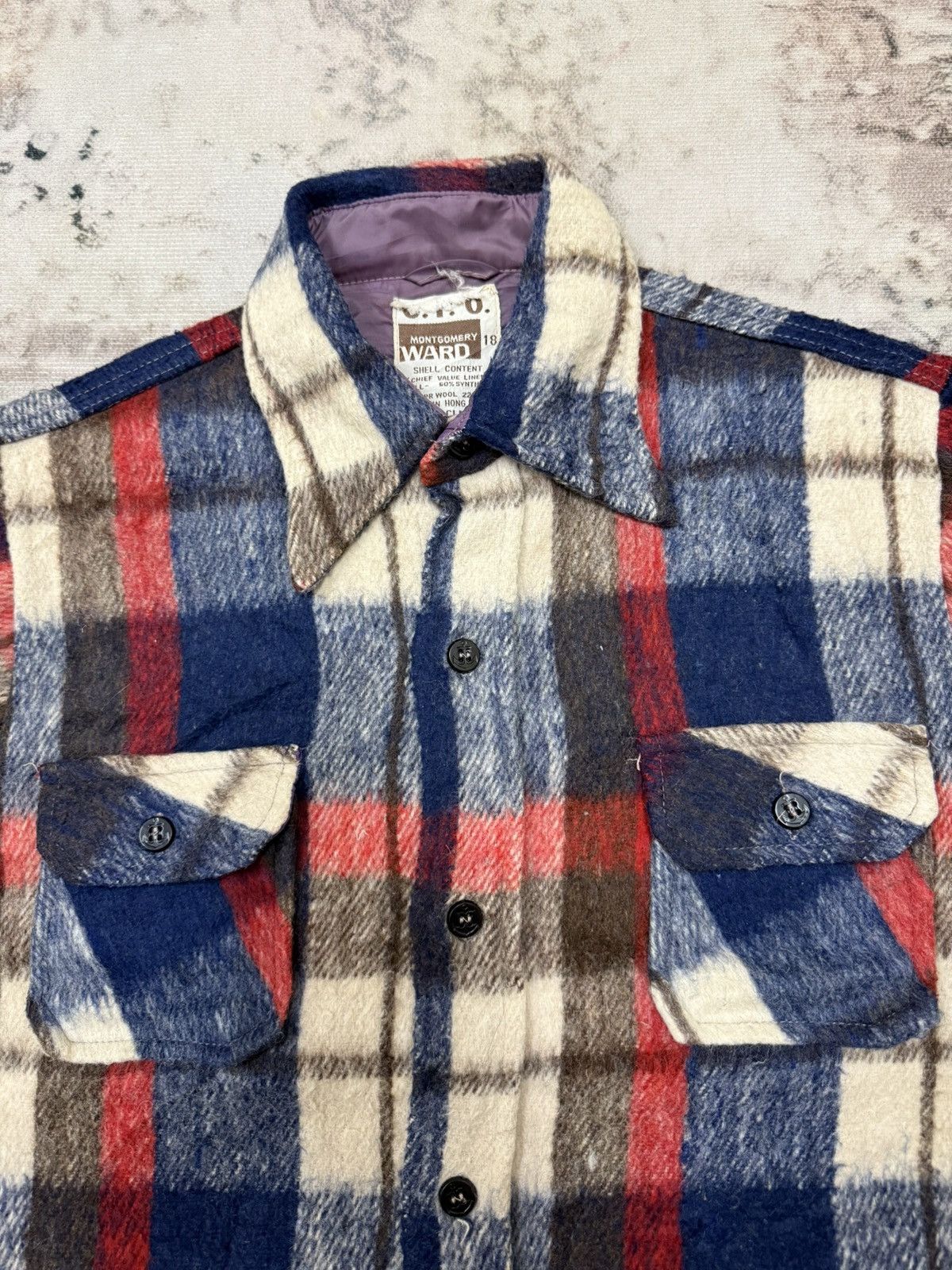 CPO Vintage 70s C.P.O Montgomery Ward Wool Flanel ButtonUp Shirt Size US S / EU 44-46 / 1 - 4 Thumbnail