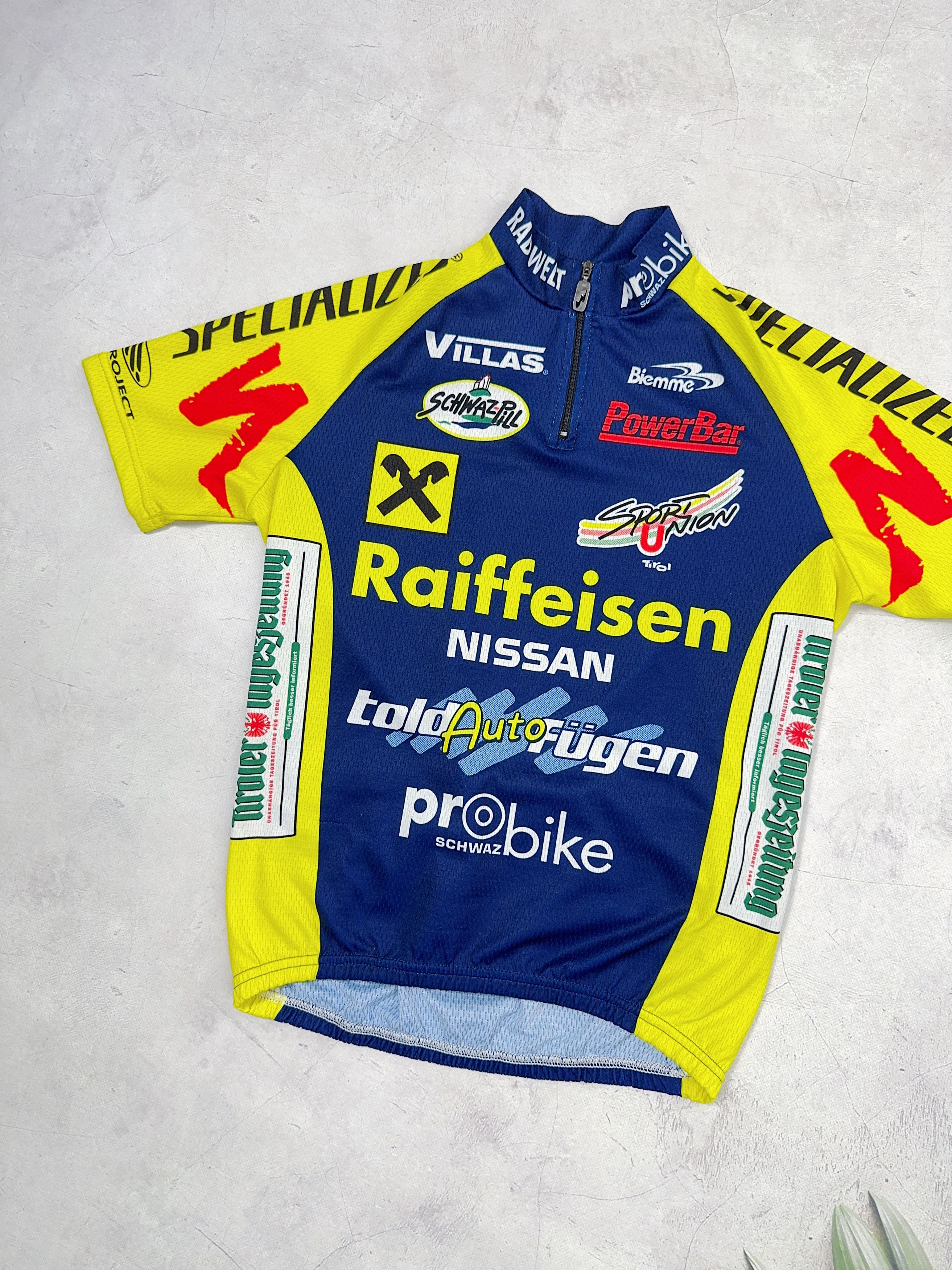 Vintage Vintage Biemme Cycling Jersey Raiffeisen Nissan Size US M / EU 48-50 / 2 - 2 Thumbnail