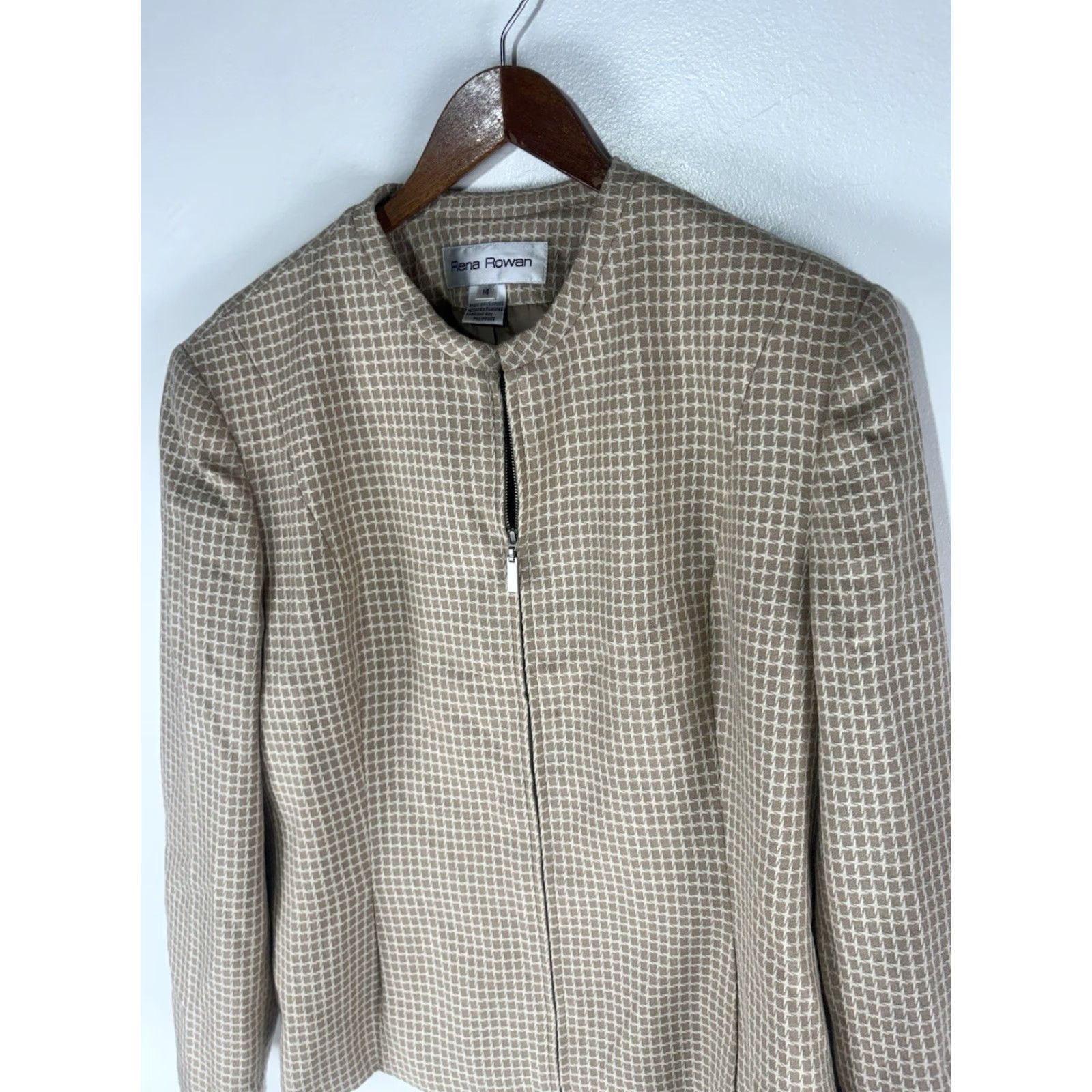 Vintage Vintage Rena Rowan Crm/Beige 100% Wool Full Zip Dress Jacket Womens Size 14 Size XL / US 12-14 / IT 48-50 - 2 Thumbnail