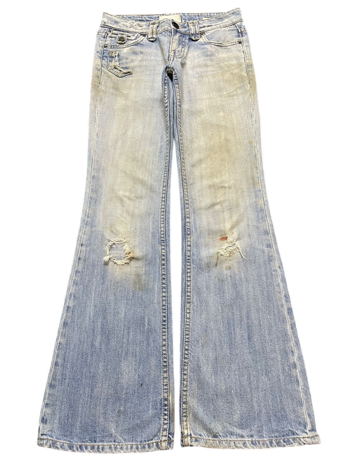 Taverniti Vintage Taverniti Blue Mud Wash Distress Style Flared Jeans Size US 29 - 1 Thumbnail