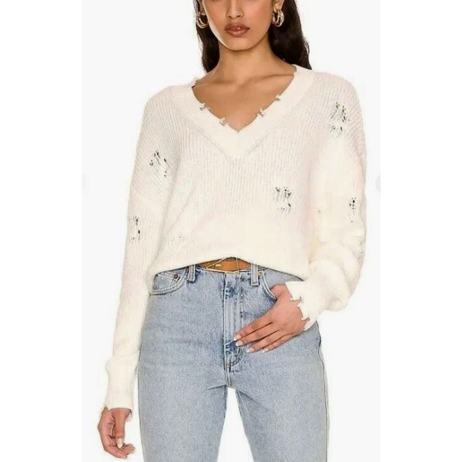 Other 525 America Distressed Shaker V-Neck Sweater in Chalk size M Size M / US 6-8 / IT 42-44 - 8 Thumbnail