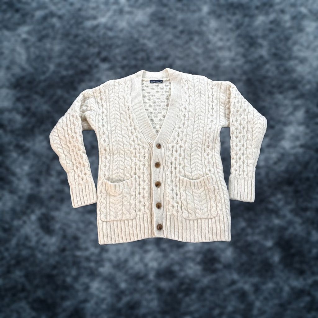 Brandy Melville Brandy Melville Cardigan Womens One Size Ivory Wool Cable-Knit Fisherman V-Neck Size ONE SIZE - 1 Thumbnail
