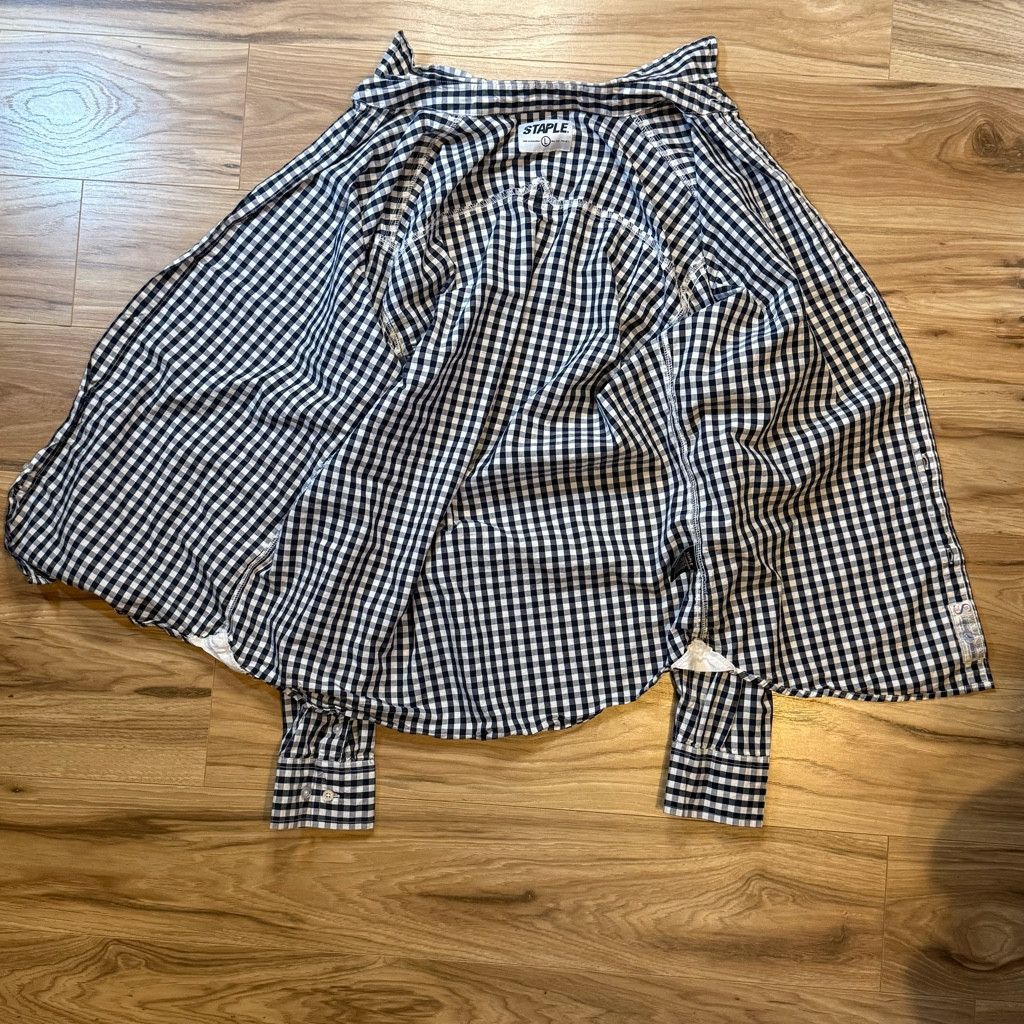 Japanese Brand Staple Men’s L Gingham Button Shirt Navy White Size US L / EU 52-54 / 3 - 3 Thumbnail