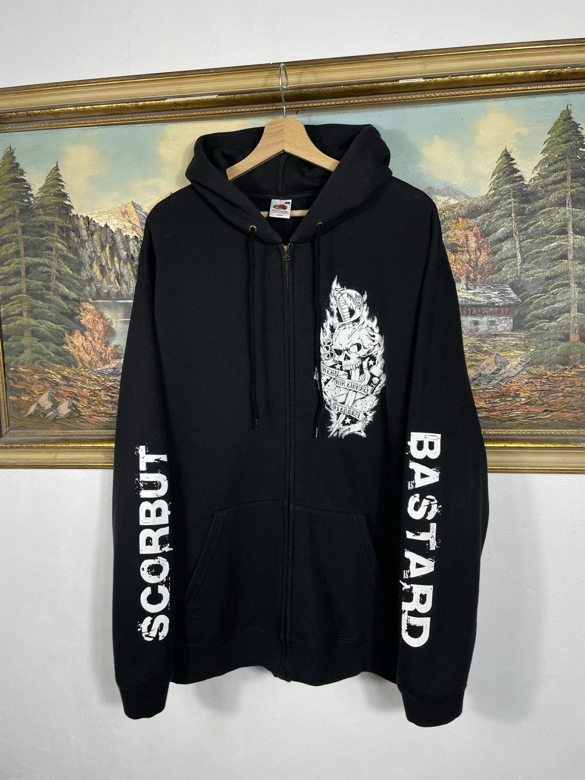 Affliction × Band Tees Black retro 00s hoodie Scorbut band merch rock metal skull Size US XL / EU 56 / 4 - 4 Thumbnail
