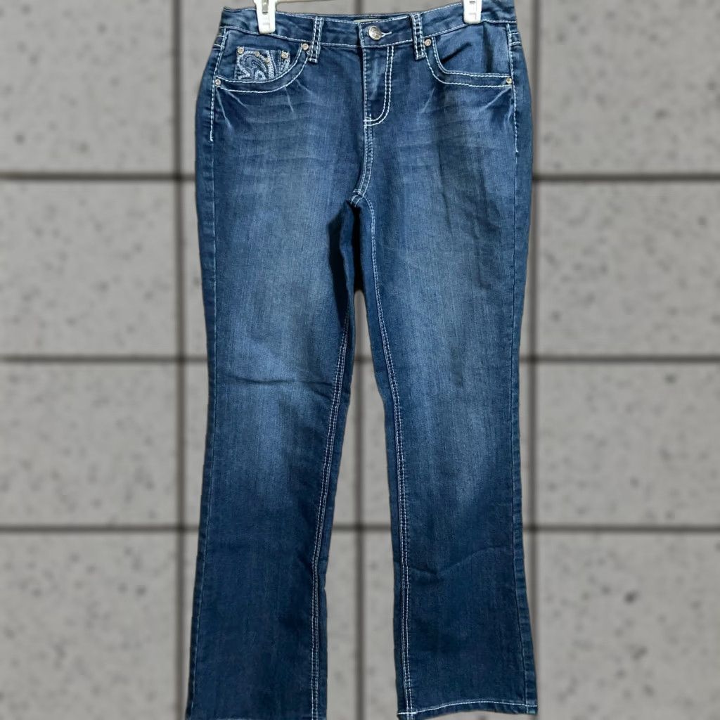 Vintage Earl Jean Womens Slim Boot Cut Jeans Embellished Flap Pockets Size 6 Size 28" / US 6 / IT 42 - 1 Thumbnail