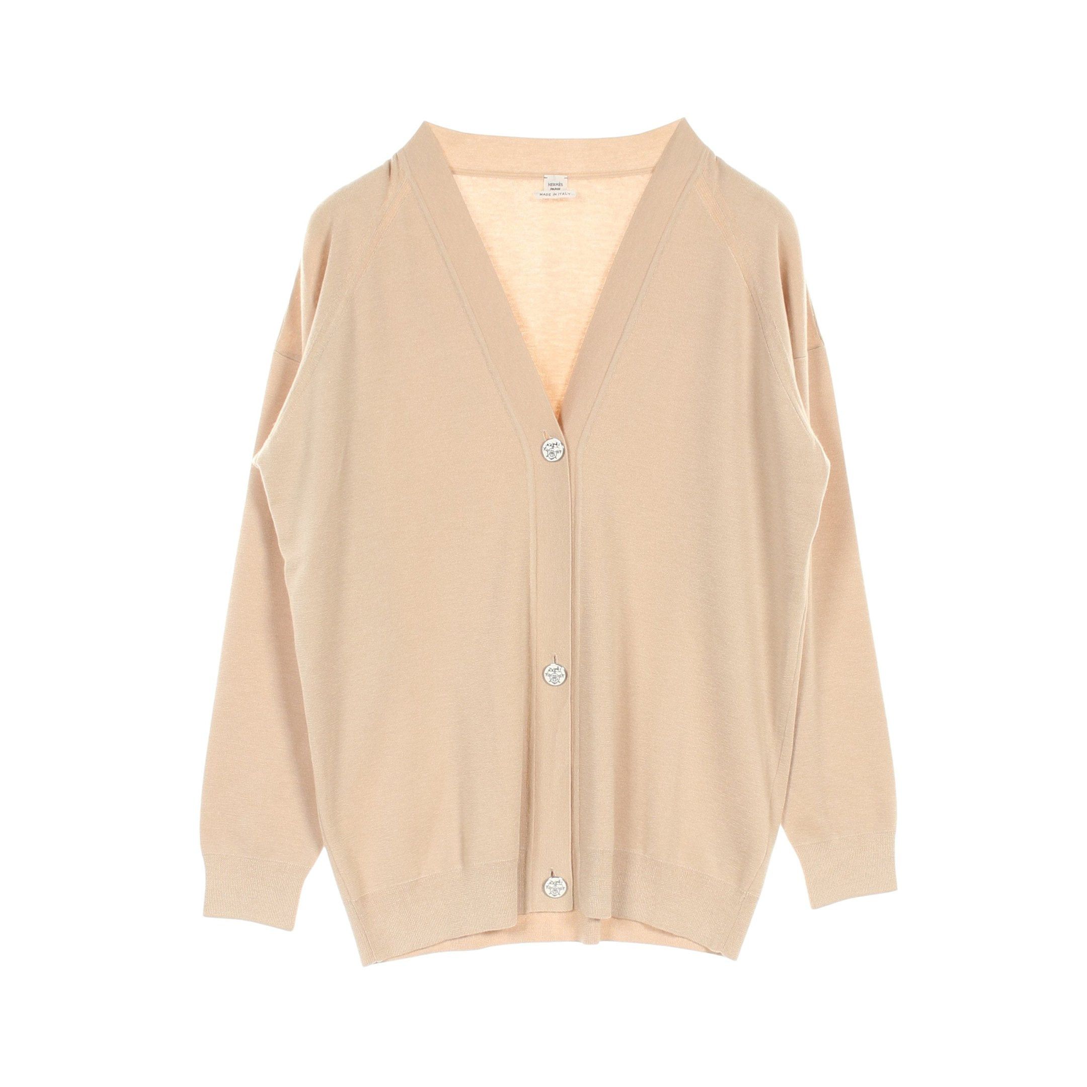 Hermes Cardigan Cashmere Silk Beige Logo Button