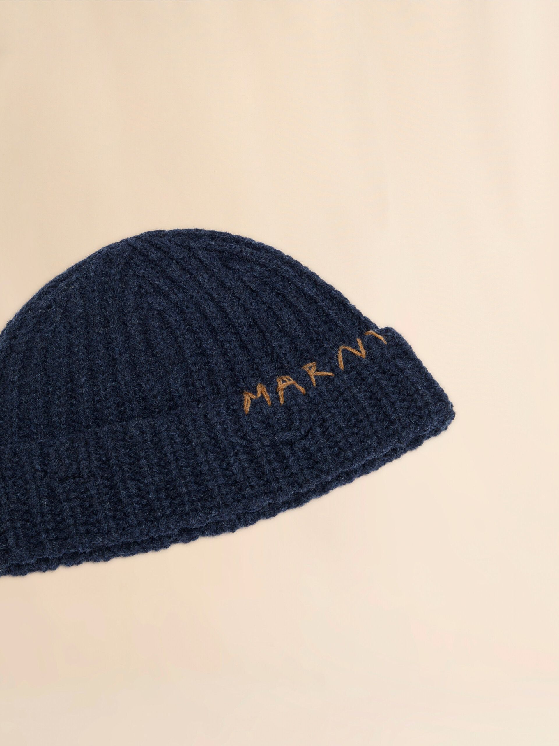 Marni M Distressed Embroidered Fisherman Shetland Wool Beanie FW25 Size ONE SIZE - 12 Thumbnail
