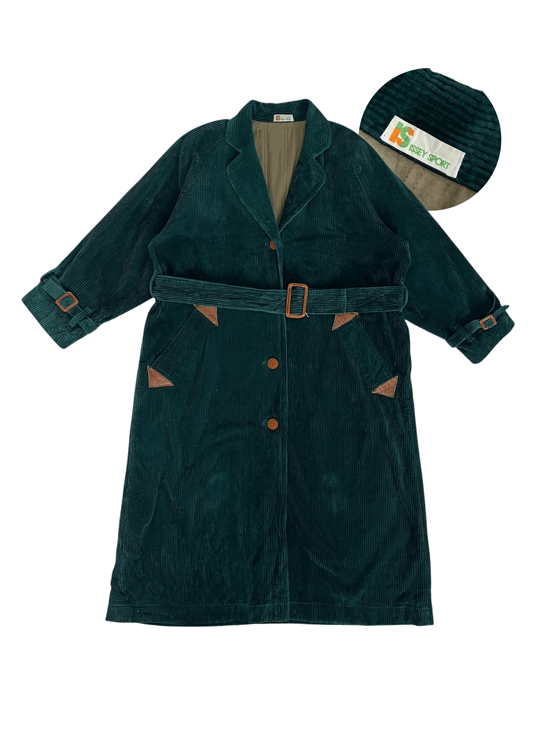 Issey Miyake Vintage 80s Issey Miyake Emerald Corduroy Trench Coat Size US M / EU 48-50 / 2 - 1 Thumbnail