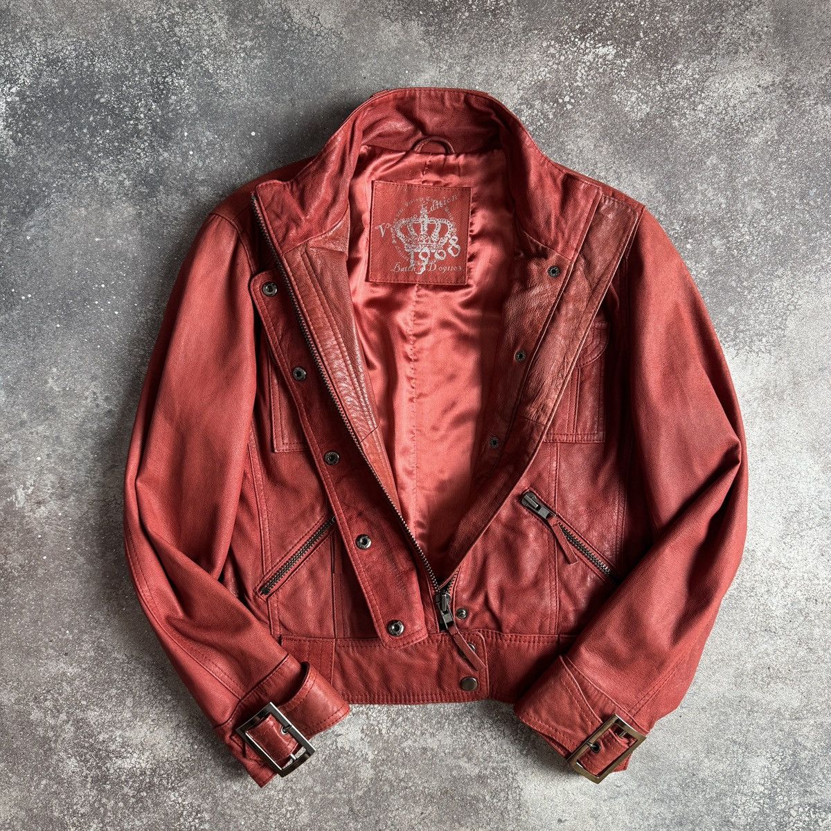 Hysteric Glamour Vintage Strap Details Y2K Red Leather Cropped Jacket Size M / US 6-8 / IT 42-44 - 2 Thumbnail