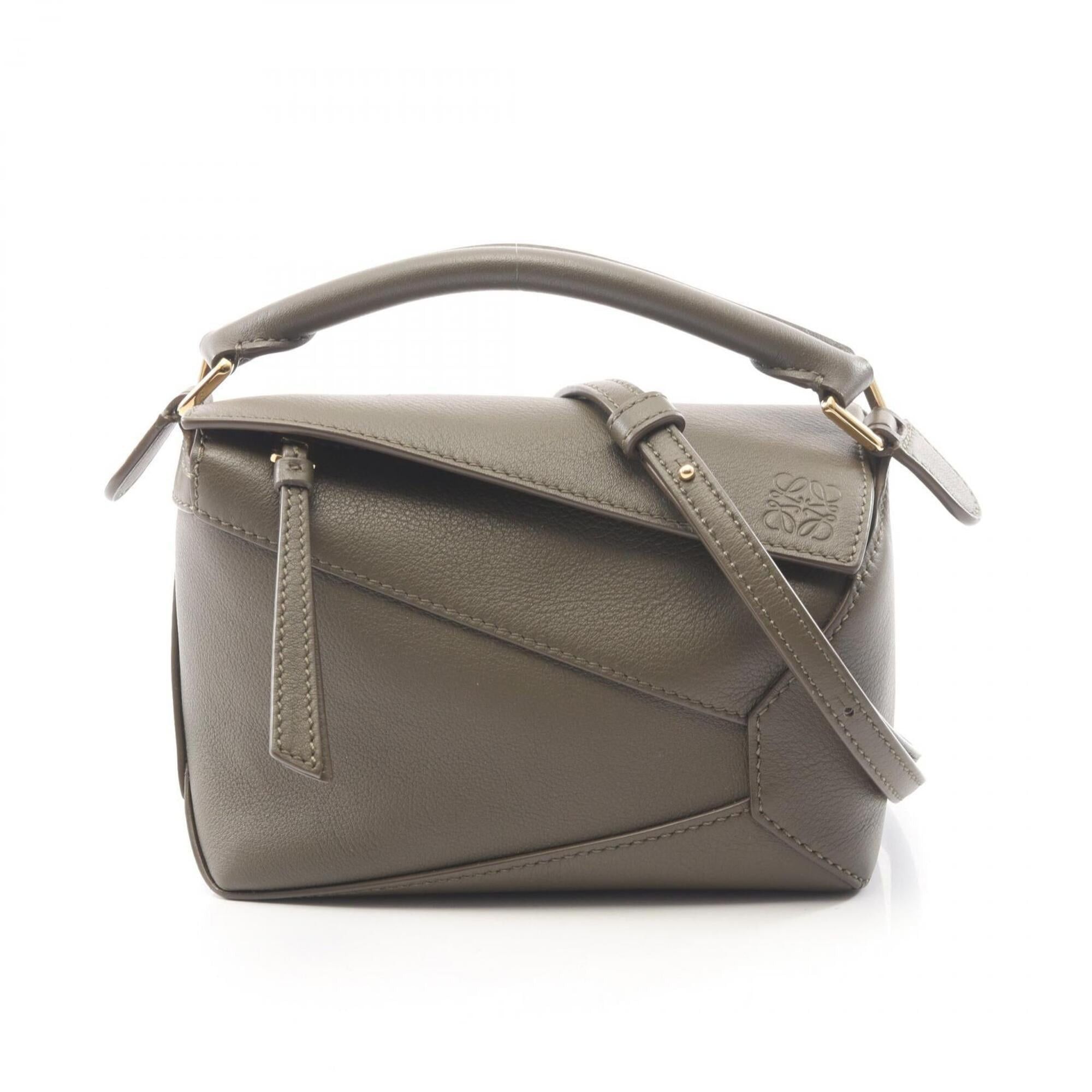 Loewe Puzzle Edge Mini 2-Way Leather Handbag For Women, Khaki (A510p88x26) in Beige, Women's