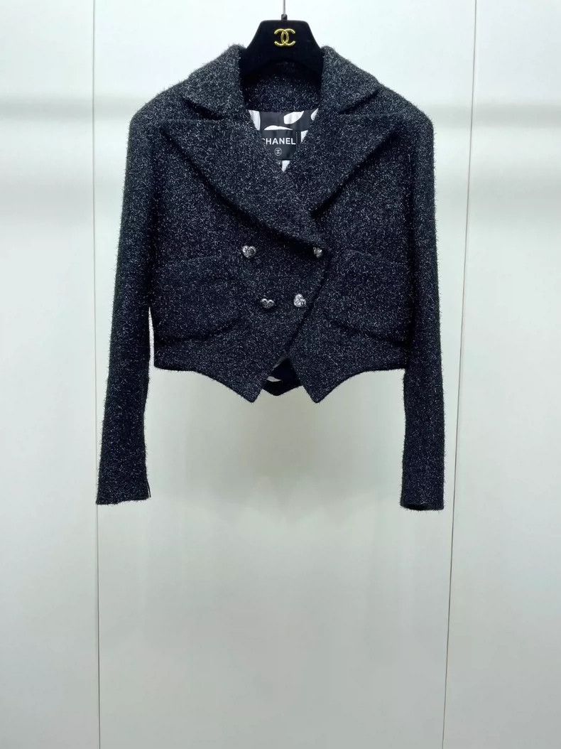 Chanel Chanel 21B black short shiny silk love button jacket 2504-N Size XXS / US 00 / IT 34 - 1 Thumbnail