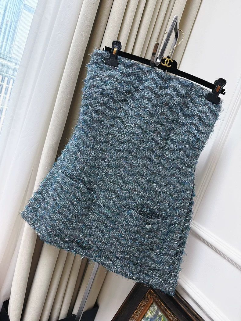 Chanel Mixed blue ribbon ripple tassel chest skirt