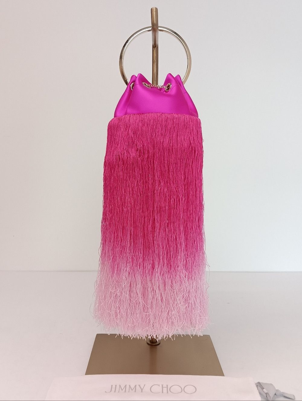 Jimmy Choo Jimmy Choo Bon Bon Small Fringed Satin Bucket Bag - Fuchsia Size ONE SIZE - 3 Thumbnail