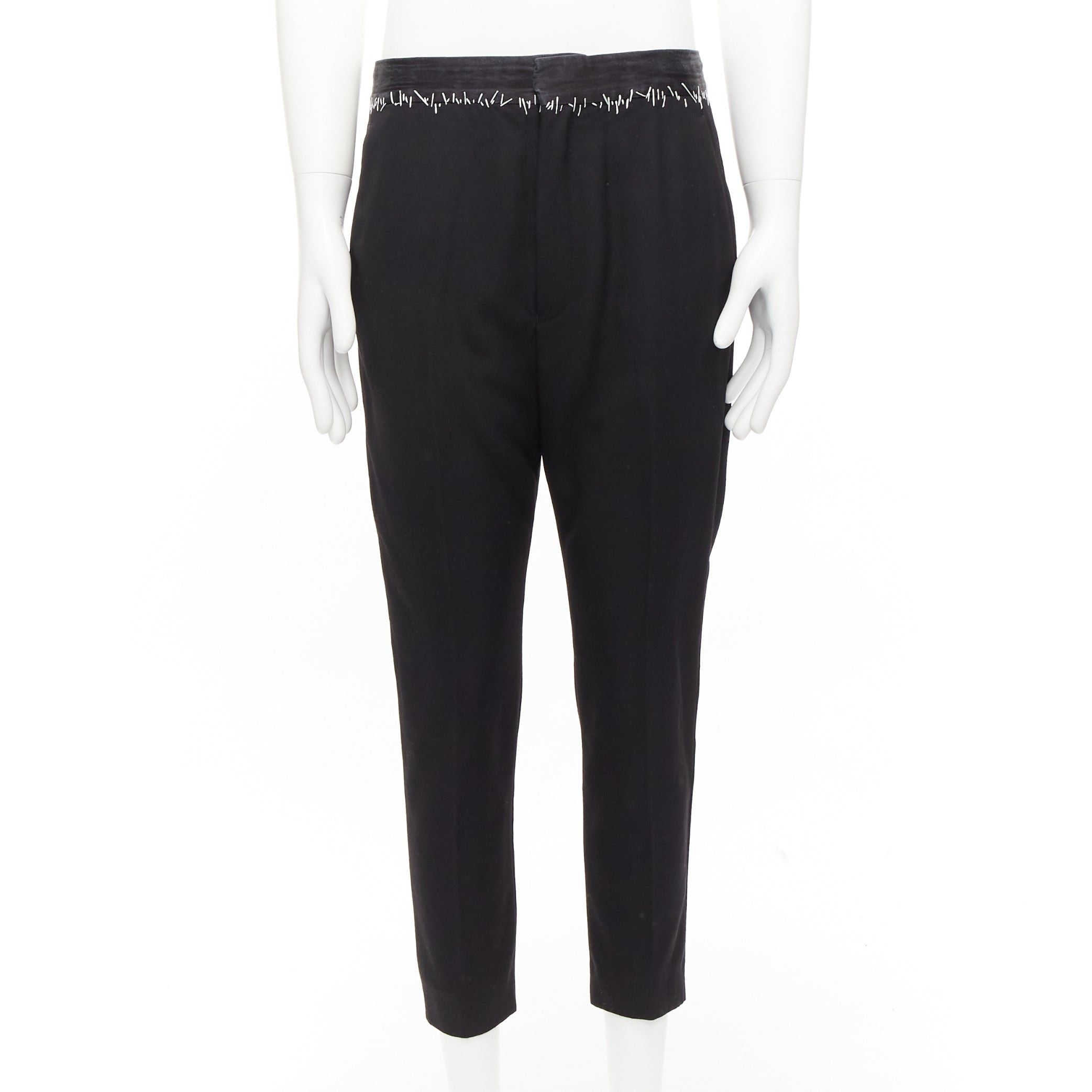 Haider Ackermann HAIDER ACKERMANN black wool cotton white topstitch waist dress pants EU38 M Size 48R - 1 Thumbnail