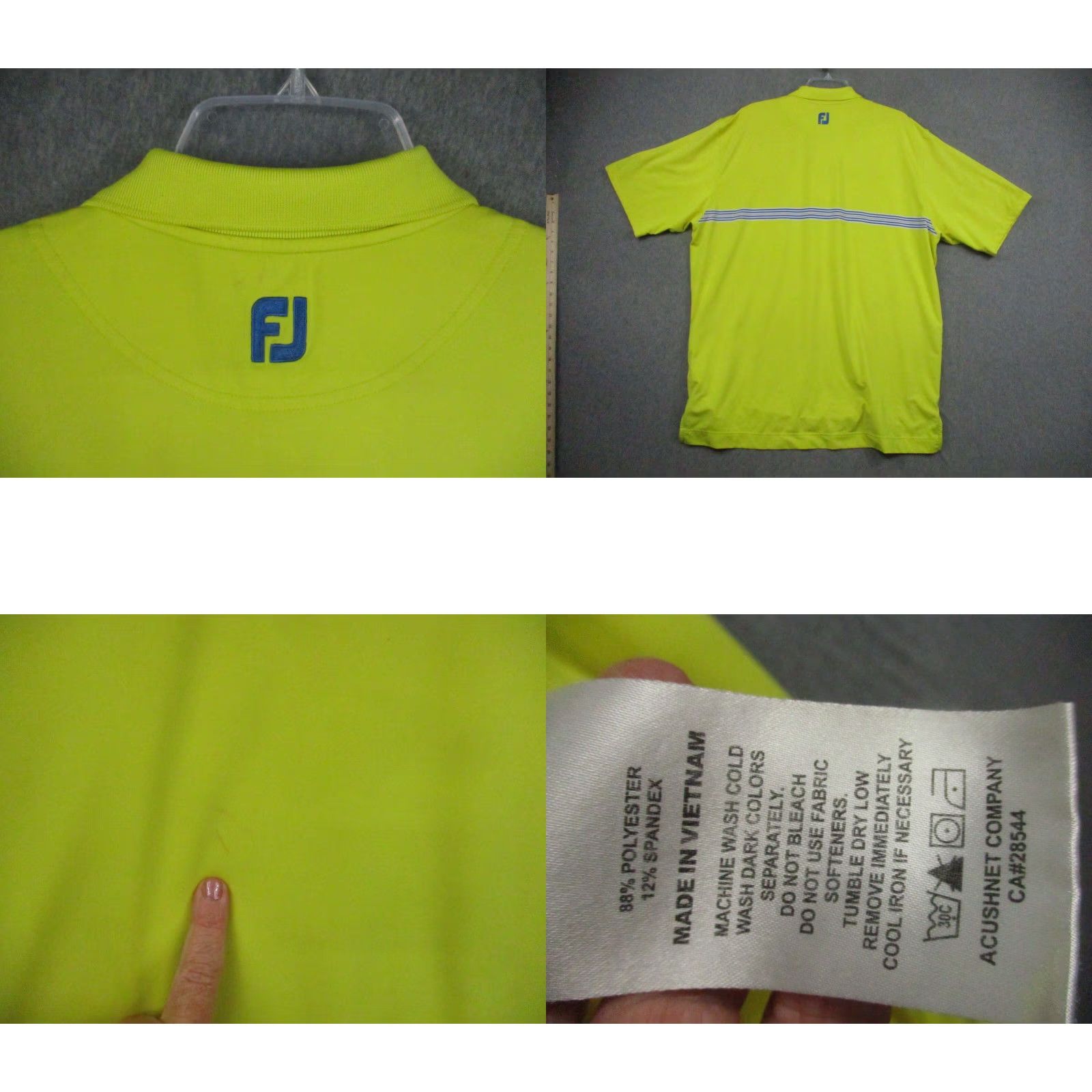 Footjoy Footjoy FJ Shirt Polo 2XL Men Short Sleeve Golf Neon Yellow Stripe Stretch Shirt Size US XXL / EU 58 / 5 - 8 Thumbnail