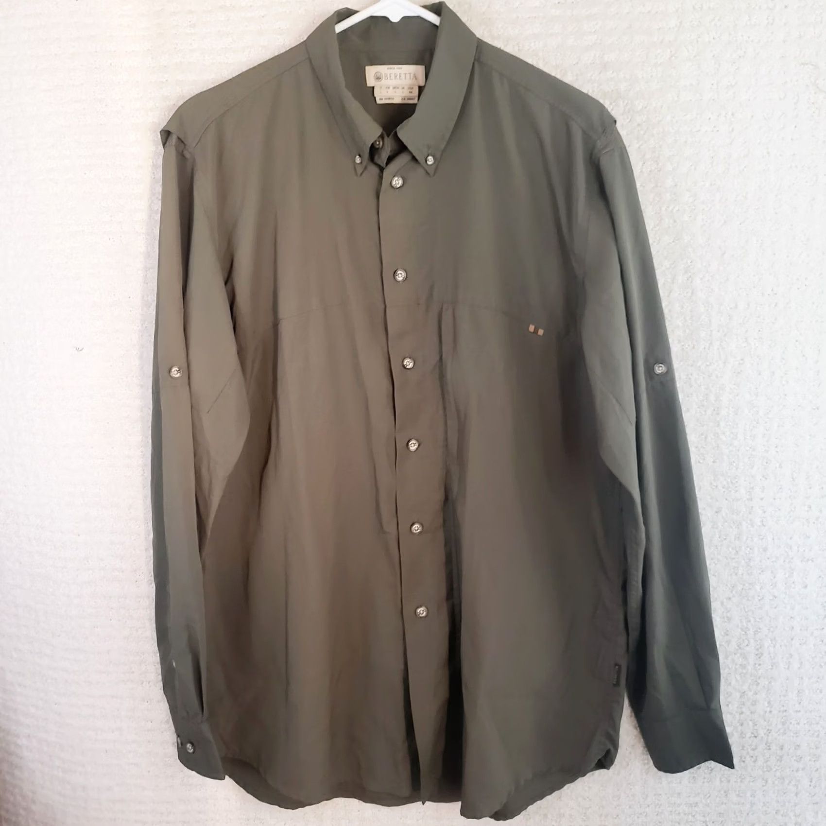Vintage Beretta Mens Medium Long Sleeve Greenish Brown Polyester Button Up Shirt Size US M / EU 48-50 / 2 - 2 Thumbnail