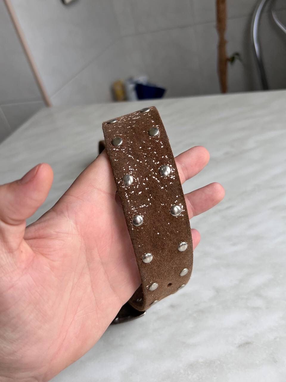 Japanese Brand × Vintage Rare Brown Japan Style leather y2k studded silver belt 90s Size ONE SIZE - 9 Thumbnail