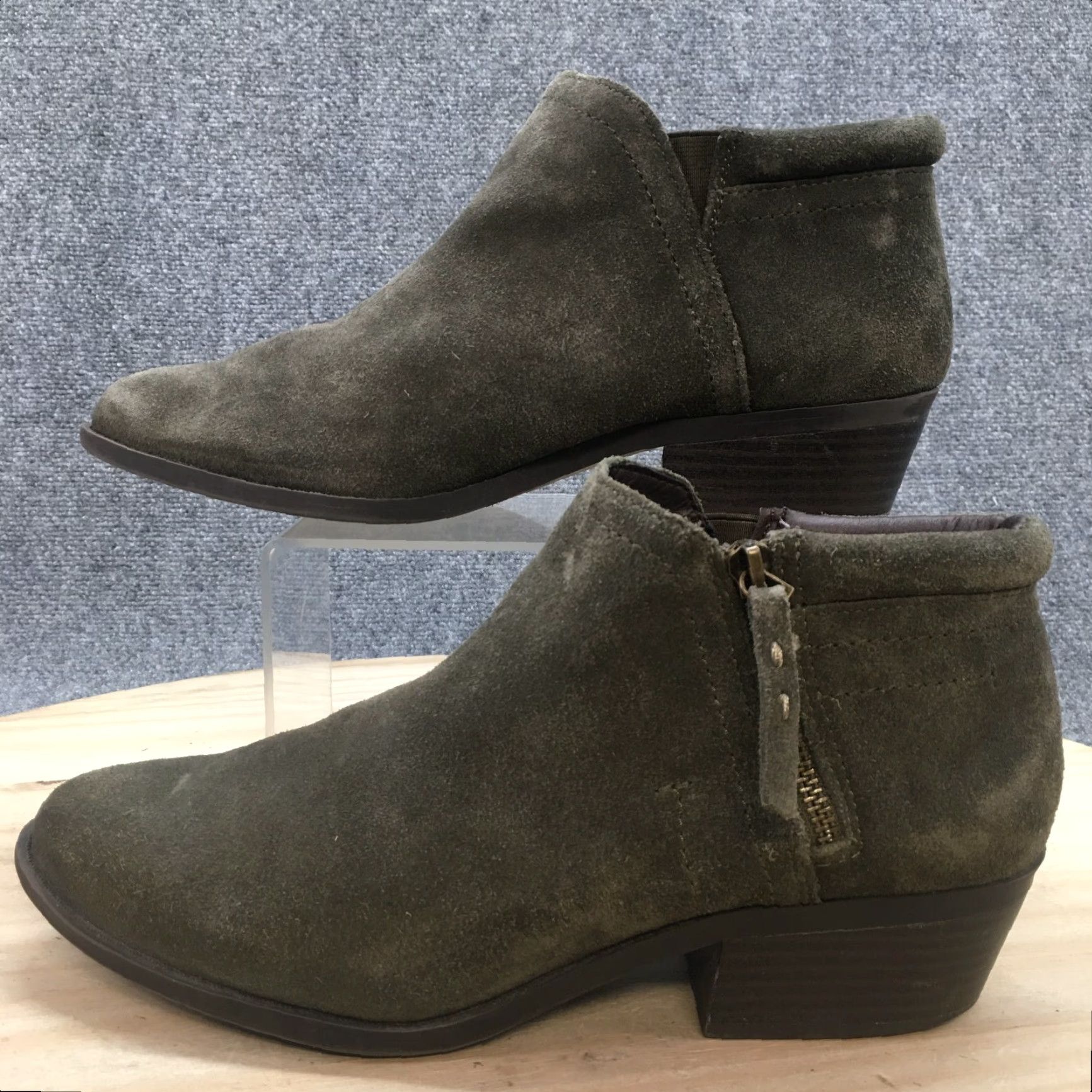 Vintage White Mountain Boots Womens 9 Side Zip Ankle Bootie Green Suede Block Heels - Boot, Women, Green, Suede, Side Zip, 9, White Mountain, Block Heel Size US 9 / IT 39 - 2 Thumbnail