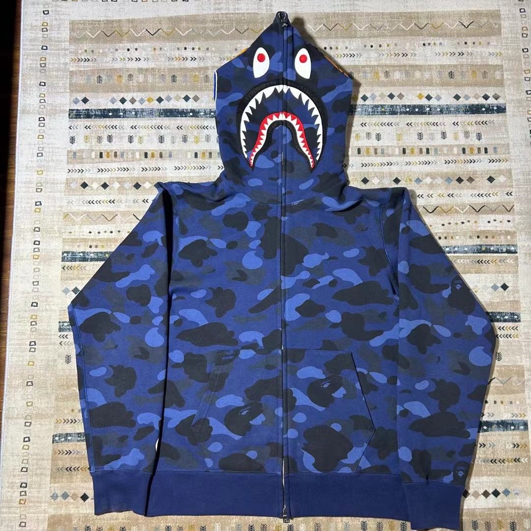 image of Bape 1St Camo Boa Shark Full Zip Hoodie in Blue, Men's (Size Large)