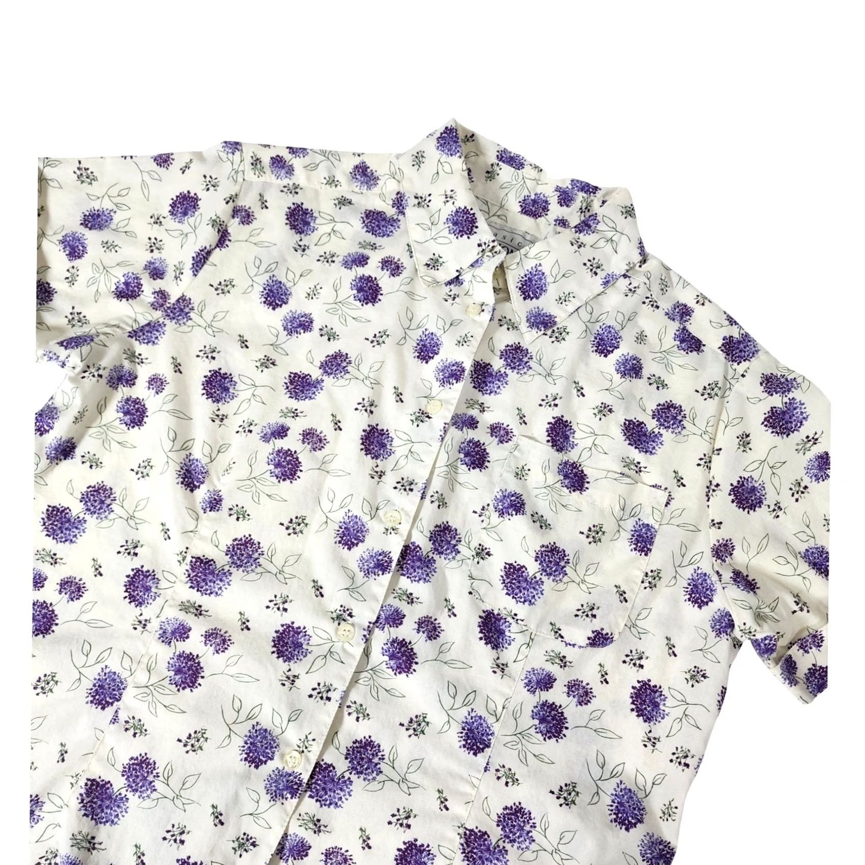 Basic Editions VTG Basic Editions Floral Button Shirt Medium Purple Flower Womens Short Sleeve Size M / US 6-8 / IT 42-44 - 3 Thumbnail