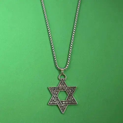 Jewelry Titanium Steel Six Point Star Pendant Necklace For Men Women in Silver