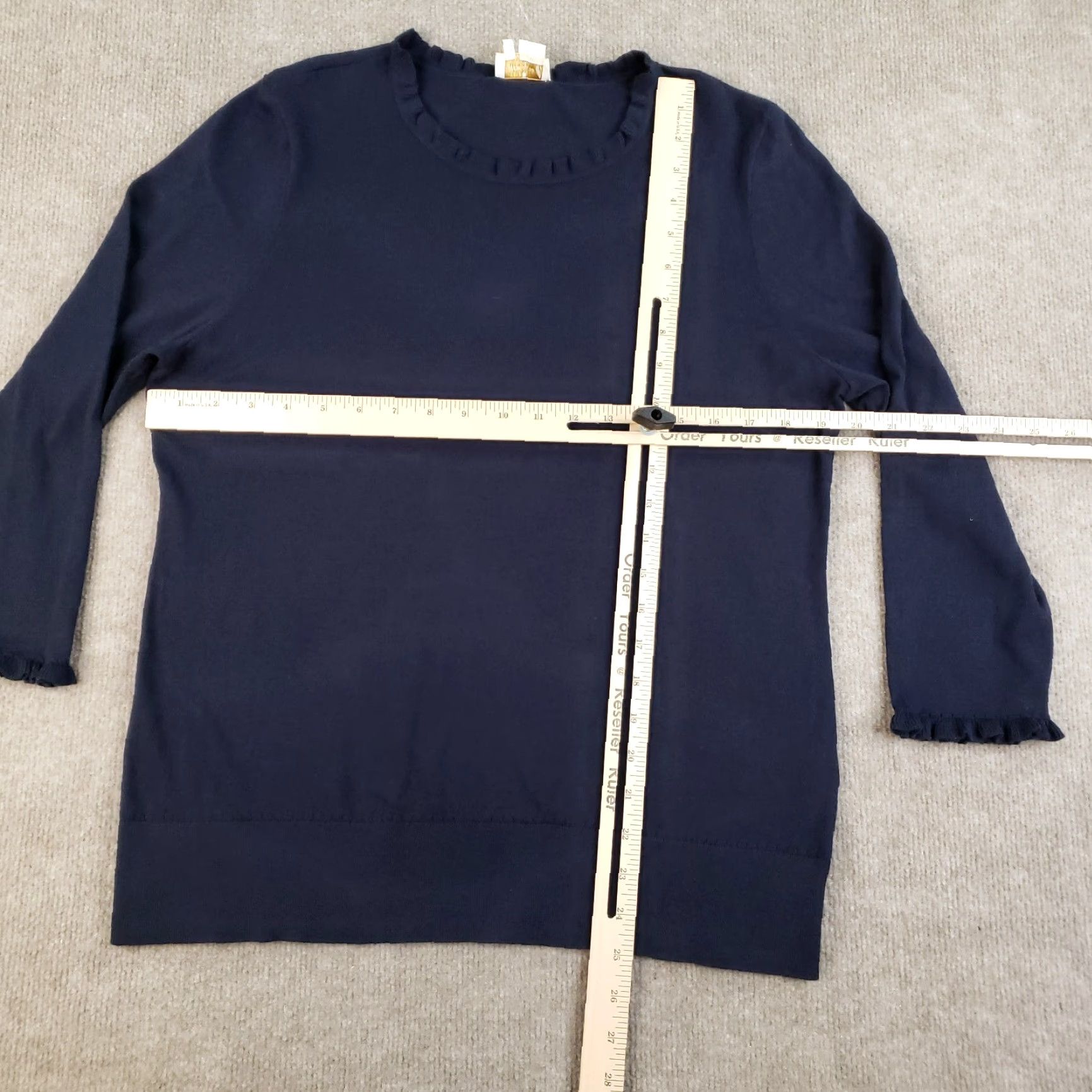 Vintage Kate Spade New York Lightweight Blue Sweater Women XL 3/4 Sleeve Ruffle Pullover Designer Preppy Size XL / US 12-14 / IT 48-50 - 2 Thumbnail
