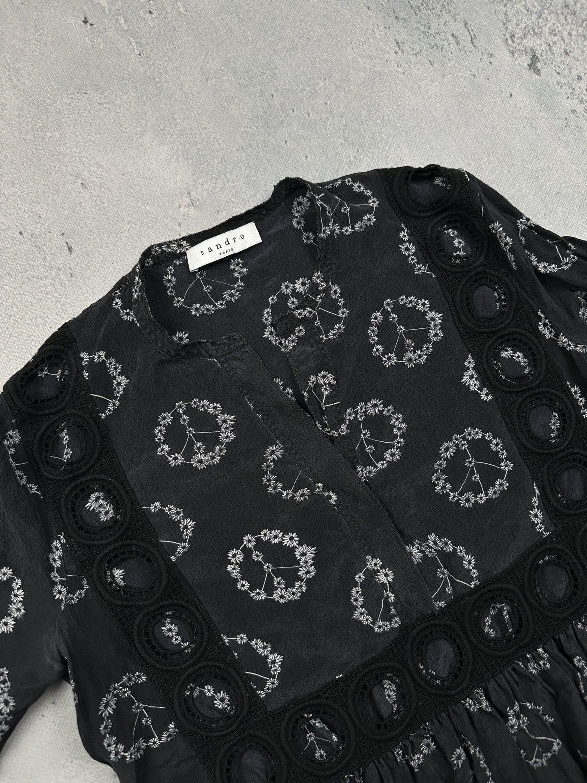 Sandro Sandro Paris Archive Silk Daisy Peace Print Boho Mini Dress Size S / US 4 / IT 40 - 6 Thumbnail