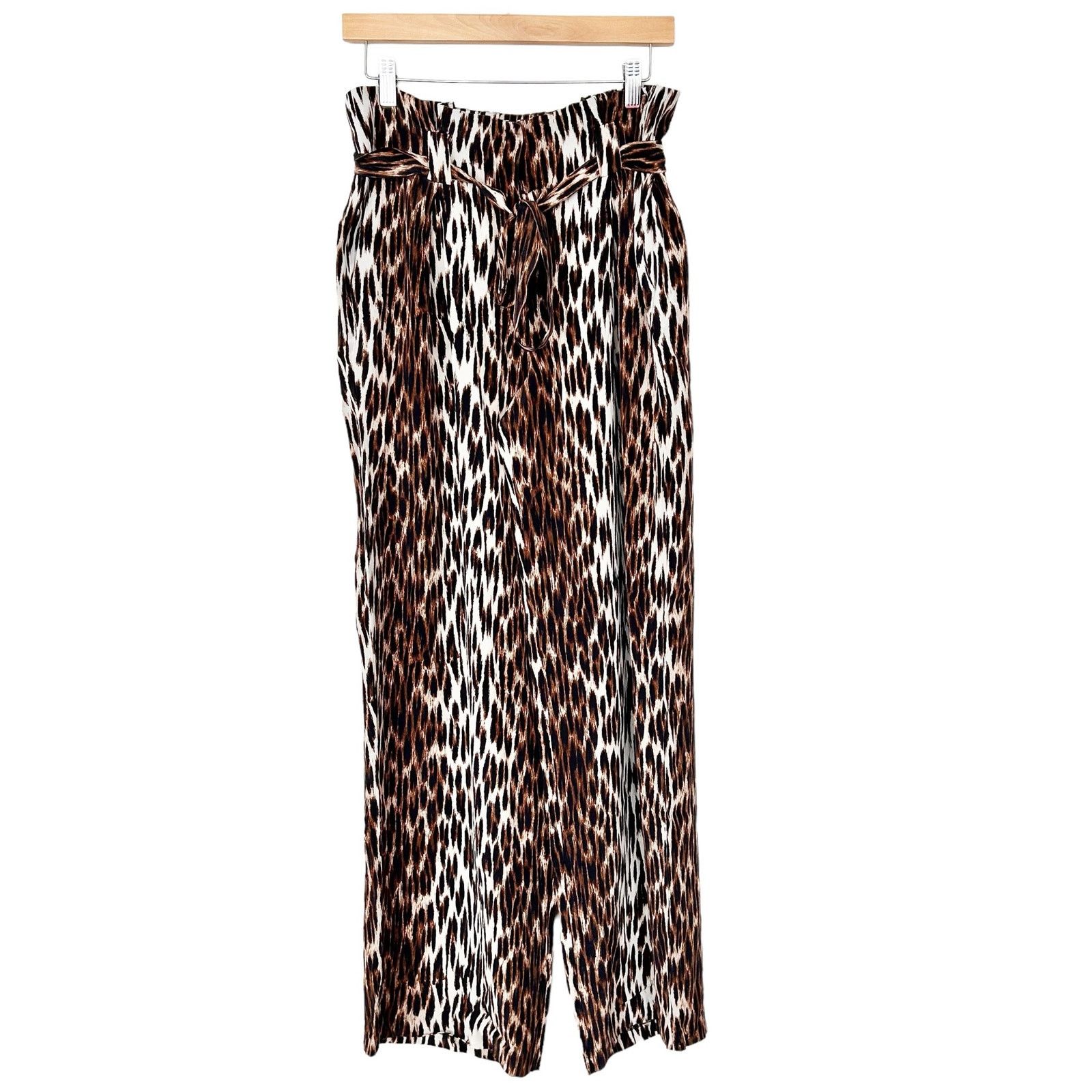L'AGENCE L'Agence Bobby Leopard Silk Paper Bag Wide Leg Belted Pants Size 30" / US 8 / IT 44 - 1 Thumbnail