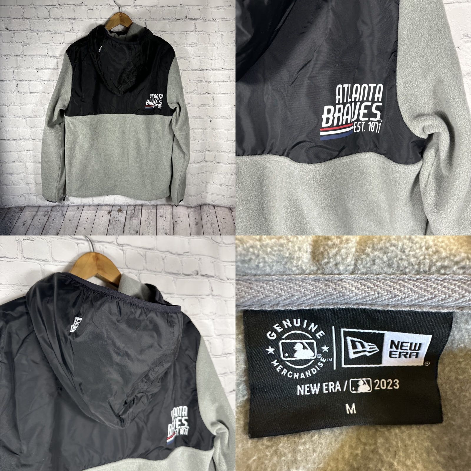 New Era New Era Atlanta Braves Quarter Zip Colorblock Pullover Sweatshirt Men M Gray Fleece Baseball Pockets Size US M / EU 48-50 / 2 - 8 Thumbnail