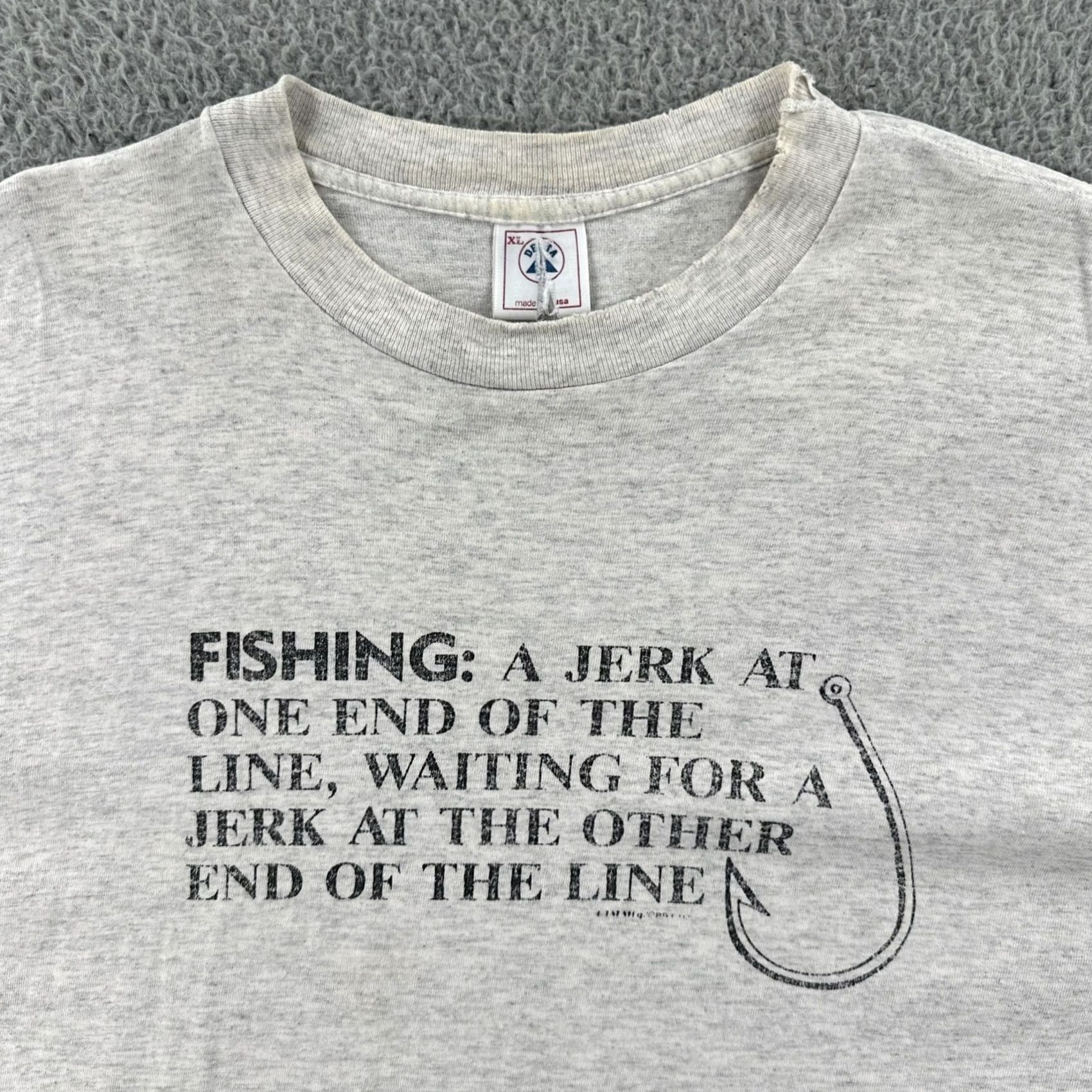 Delta Vintage Delta Mens XL Gray Single Stitch Made In USA Shirt 90s Fishing Humor Tee Size US XL / EU 56 / 4 - 5 Thumbnail
