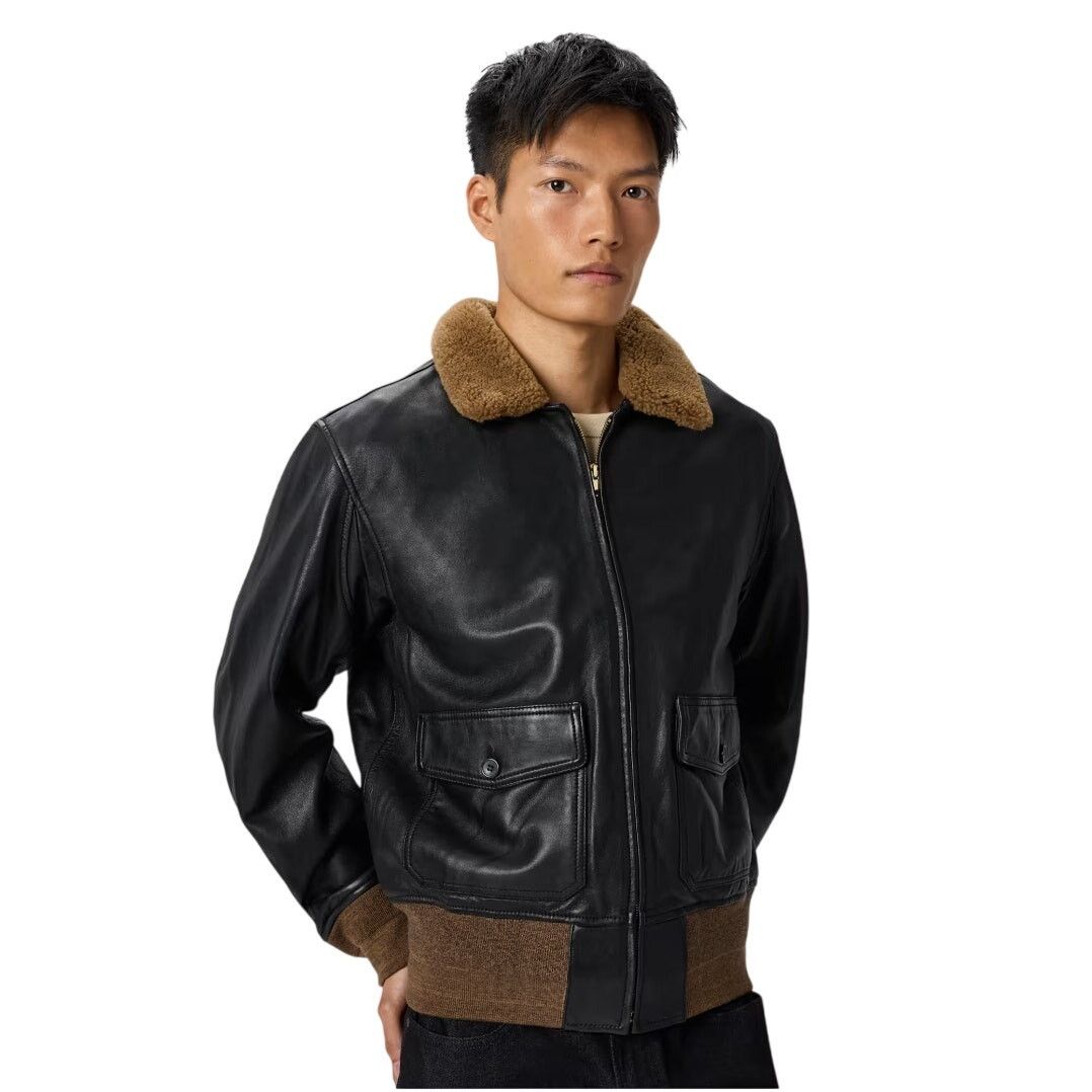 Quince Quince Large True Black Shearling Collar Leather Jacket Size US L / EU 52-54 / 3 - 1 Thumbnail