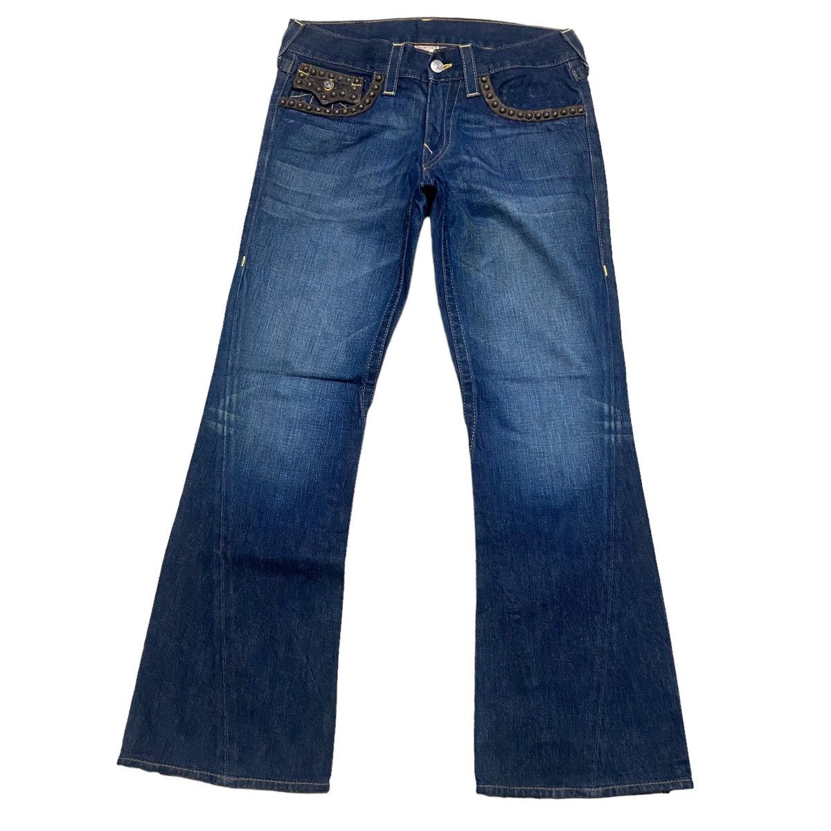 True Religion Vintage True Religion Joey Leather Flap Denim Flare Jeans Size US 31 - 2 Thumbnail