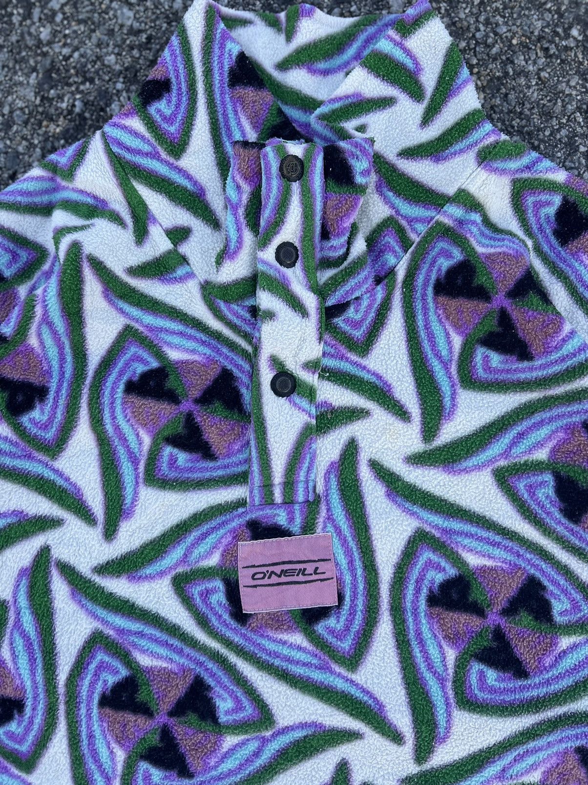 O'Neill × Vintage Vintage Half Button Fleece Jacket O’niell Fullprint Size US L / EU 52-54 / 3 - 3 Thumbnail