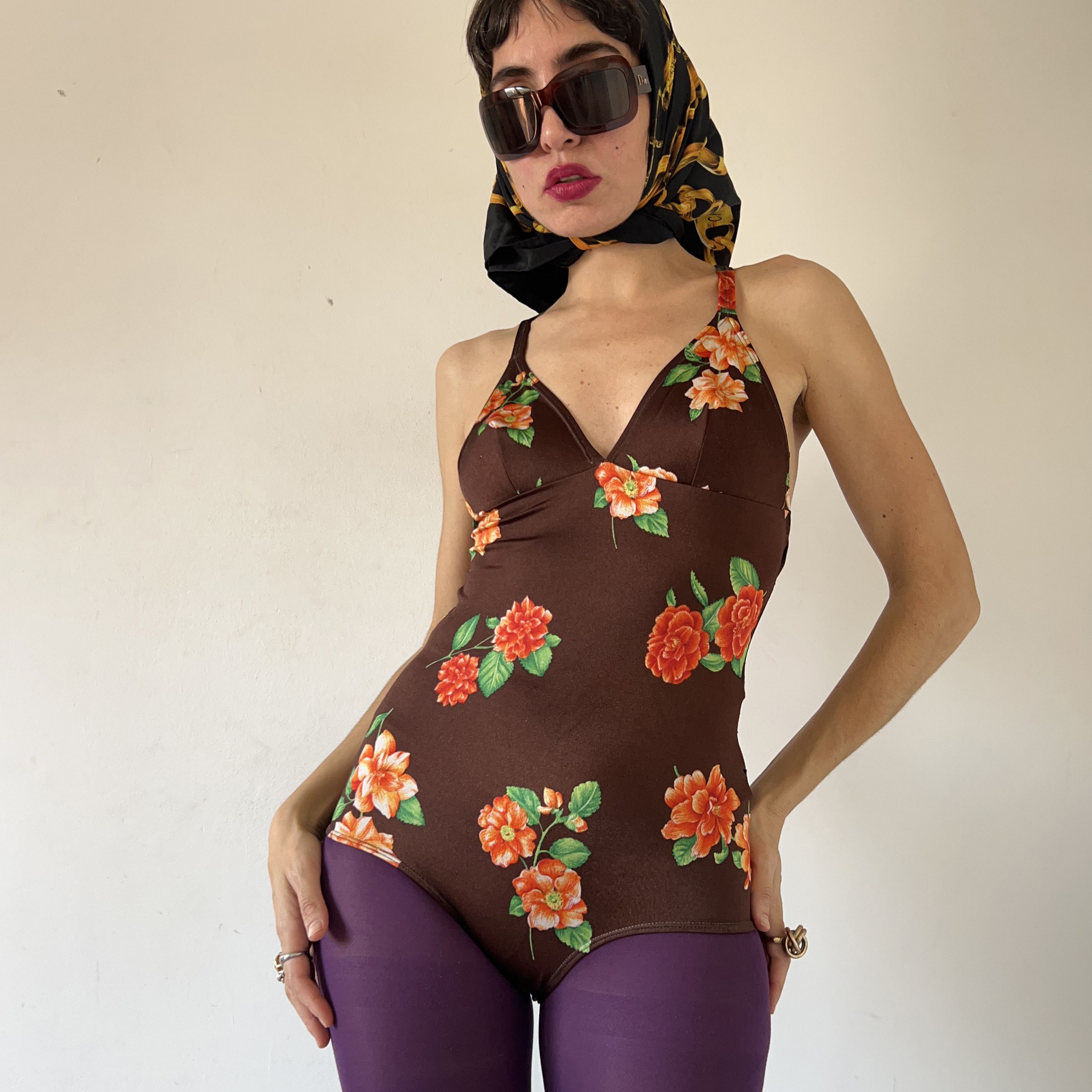 Vintage Vintage 90s Brown Floral Swimsuit Size XL / US 12-14 / IT 48-50 - 7 Thumbnail