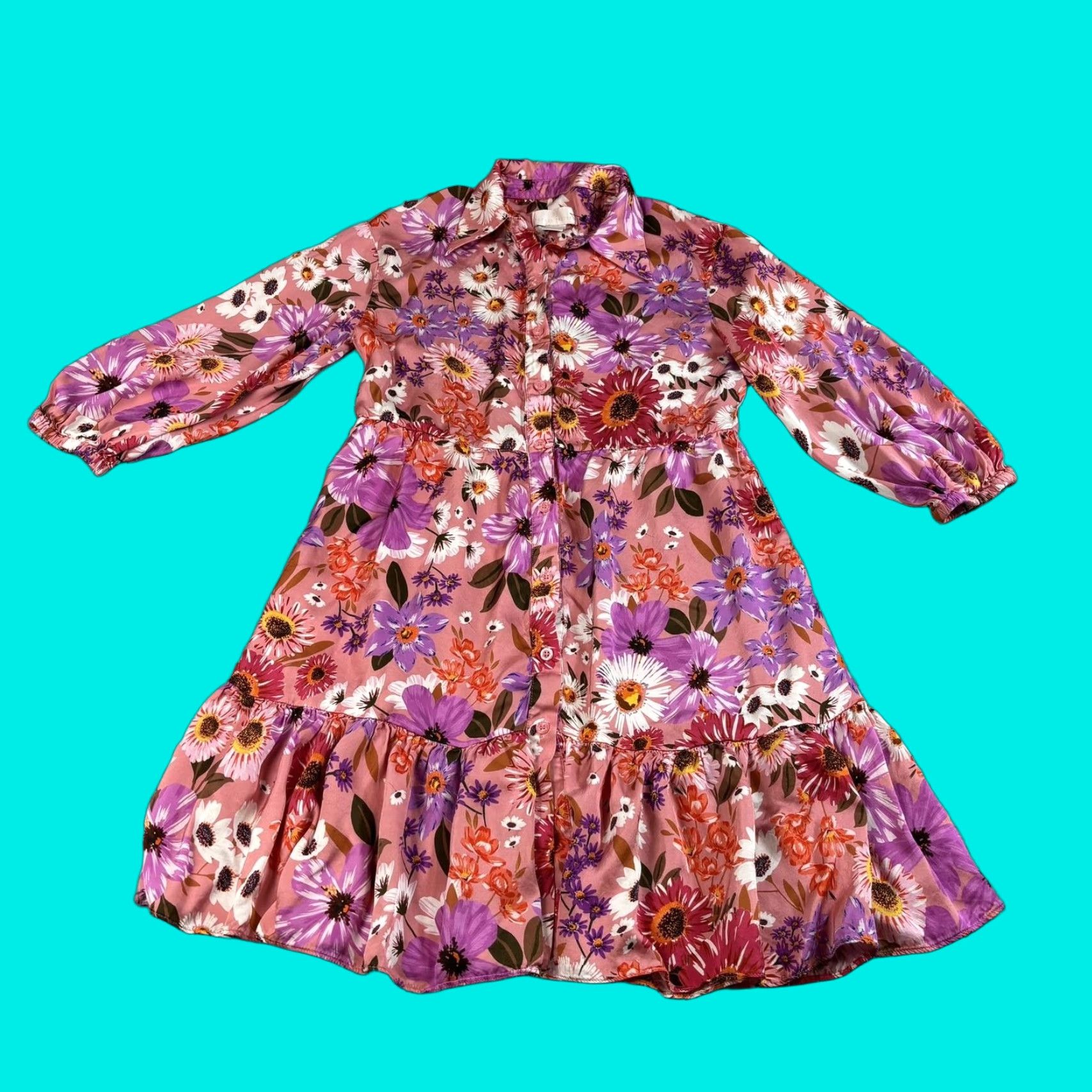 Vintage Rachel Parcell Dress Women 6 Pink Floral Button Ruffle Boho Tiered Art Shirt Dress Puff Sleeve Collared Mockup Size M / US 6-8 / IT 42-44 - 1 Thumbnail