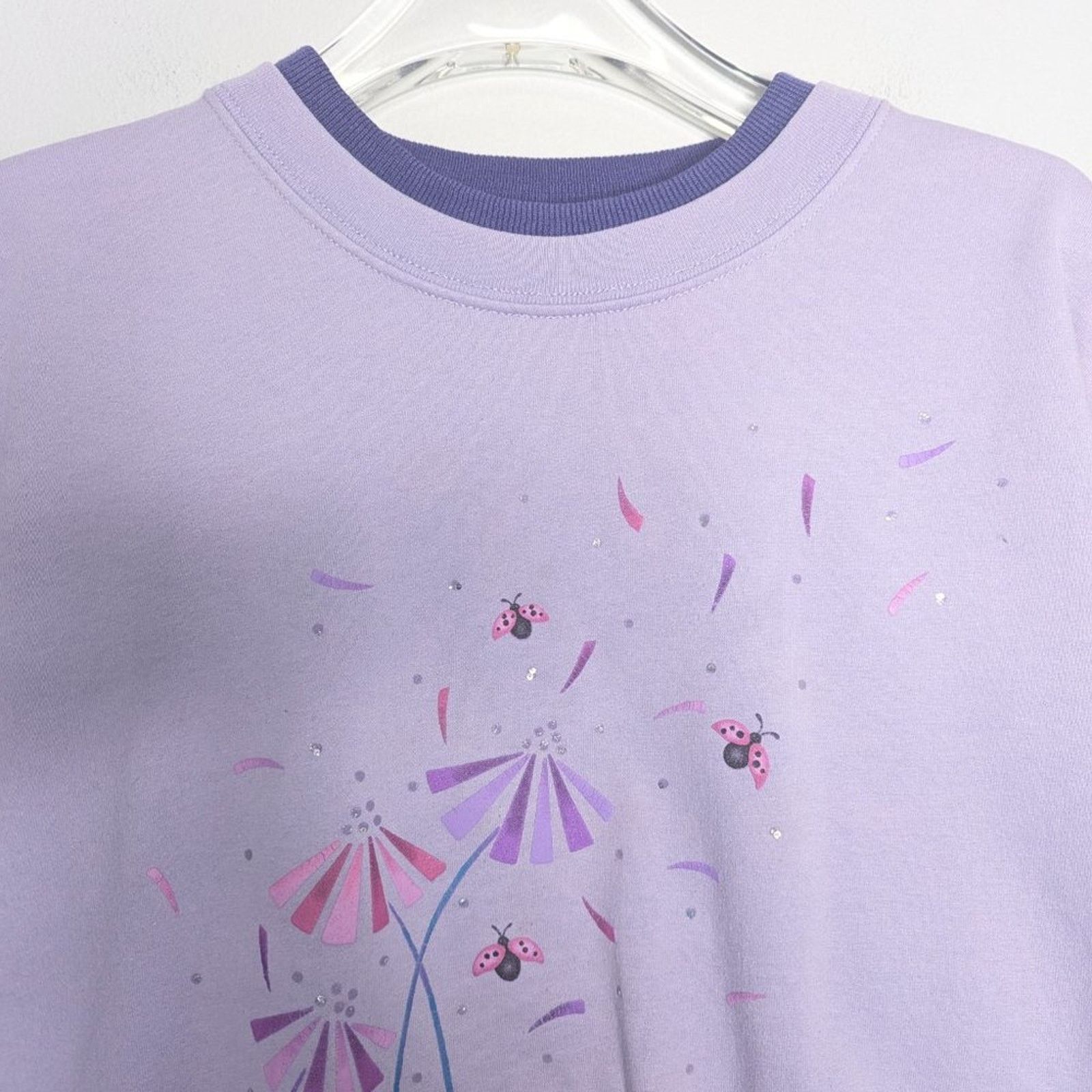 Vintage Vintage Purple Crewneck Sweatshirt Dandelion Ladybug Print Size L / US 10 / IT 46 - 4 Thumbnail