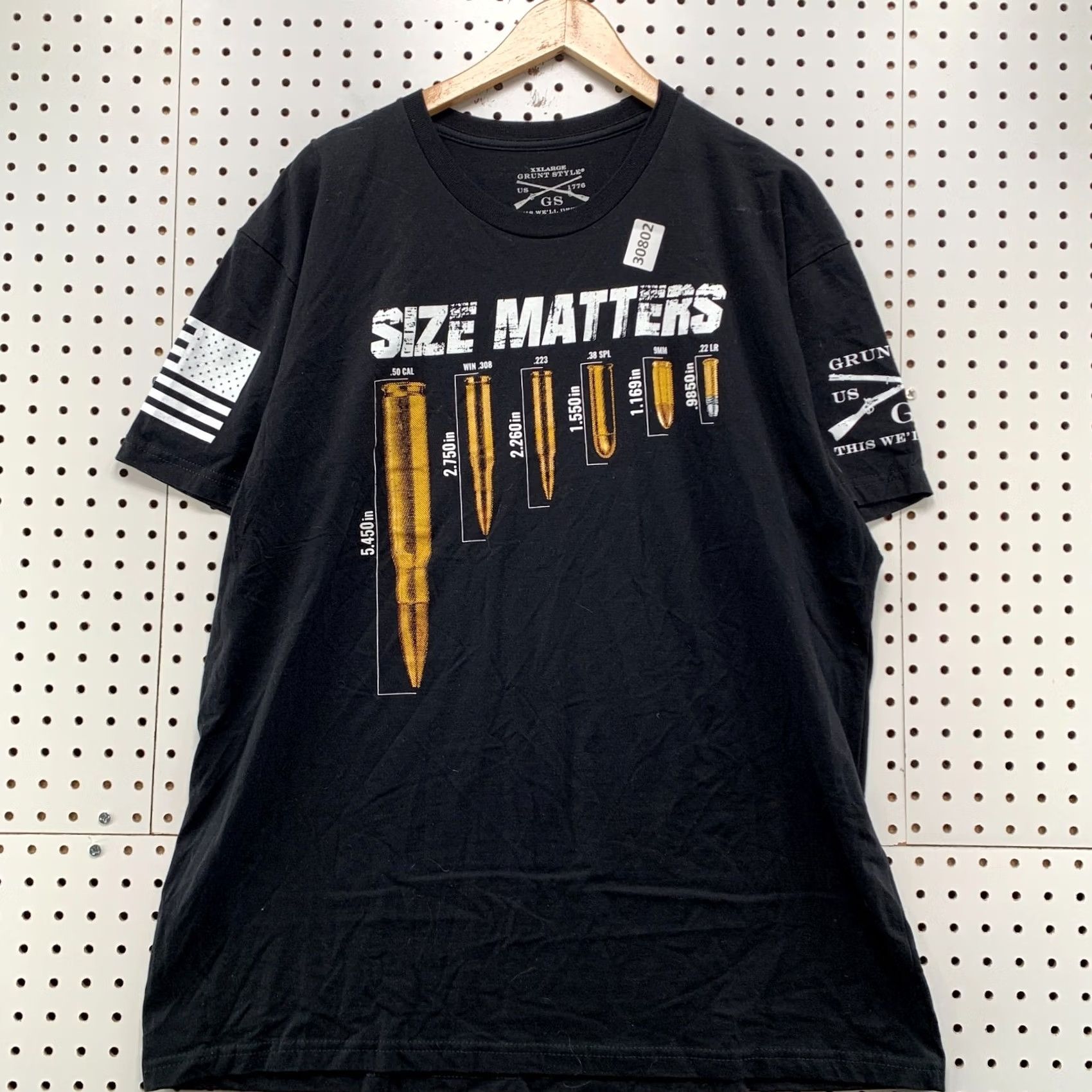 Vintage Grunt Style Shirt Mens 2XL Black SIze Matters Bullets Graphic USA FLag 24.5X31 Size US XXL / EU 58 / 5 - 2 Thumbnail