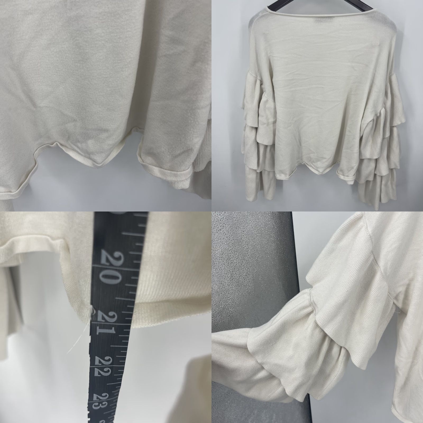 Zara Zara Knit Sweater Womens Large L Ivory Tiered Ruffle Sleeves Frill Pullover Bohemian Designer Elegant Modern Knit Style Vintage No Size L / US 10 / IT 46 - 8 Thumbnail