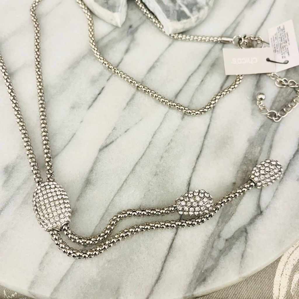 Chicos Chico's Pave Crystal Necklace Silver Size ONE SIZE - 2 Thumbnail