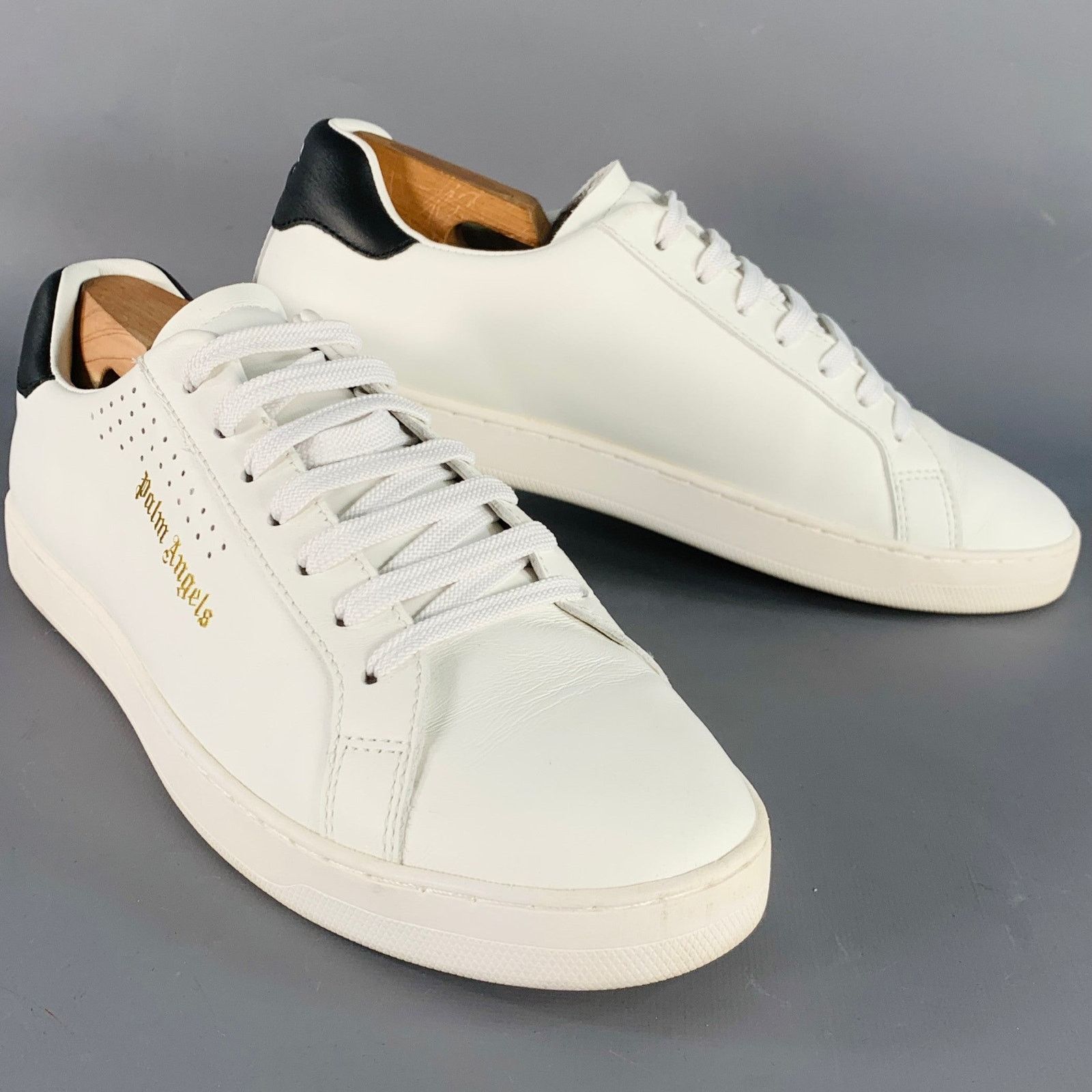 Palm Angels Size 9 White Black Leather Lace-Up Low Top Sneakers Size US 9 / EU 42 - 1 Thumbnail