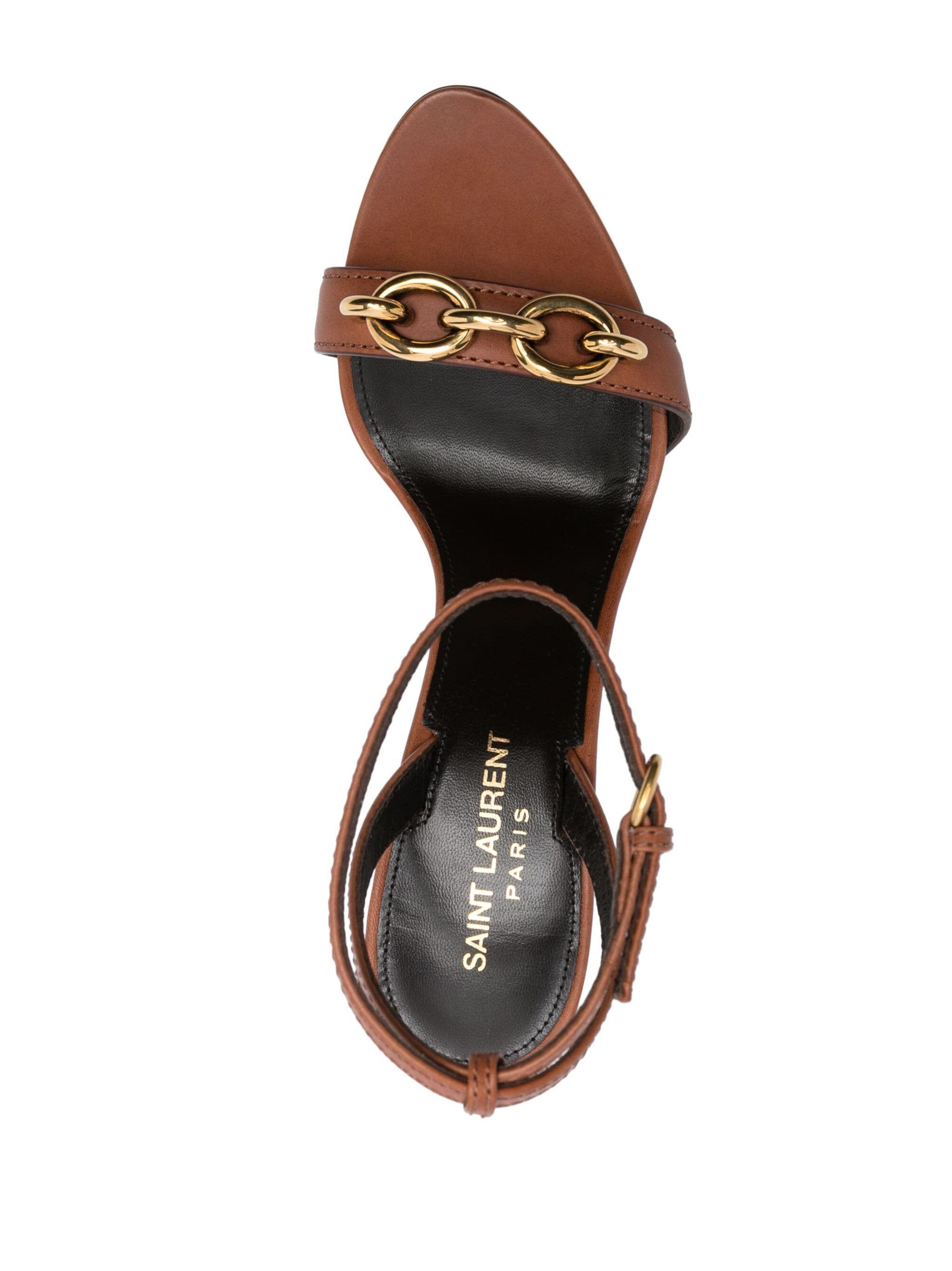 Saint Laurent Paris o1b1hav110824 Maillon Smooth Leather Sandals in Brown Size US 10 / IT 40 - 4 Thumbnail