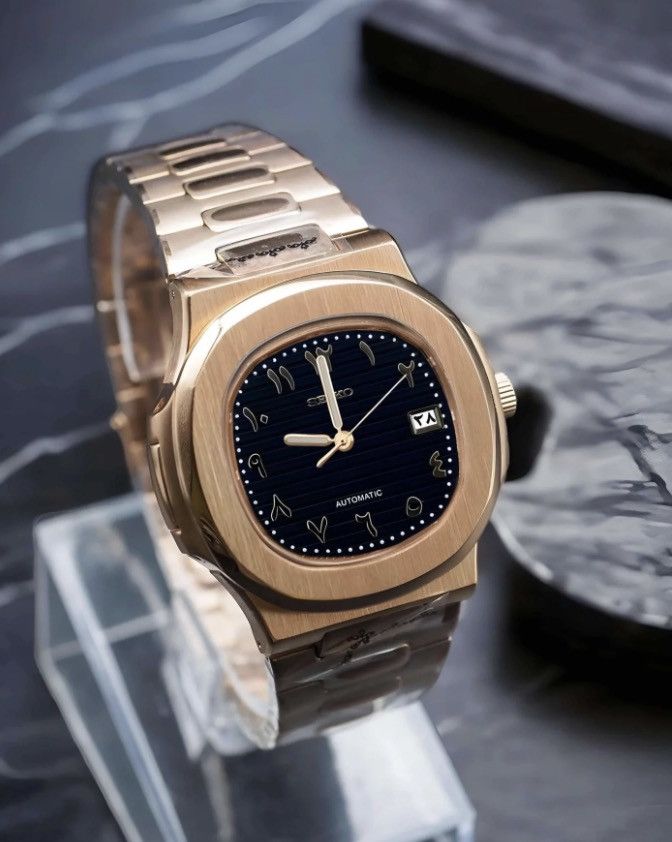 Japanese Brand Seiko Mod Nautilus Arabic Black Dial Rosegold Watch 41mm Size ONE SIZE - 1 Thumbnail