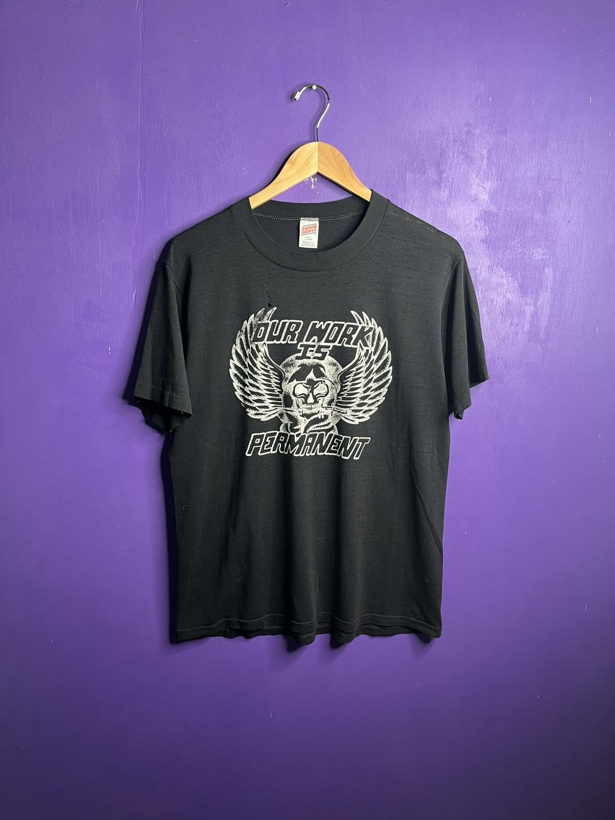 Vintage Vintage 80s our work is permanent military tee Size US L / EU 52-54 / 3 - 1 Thumbnail