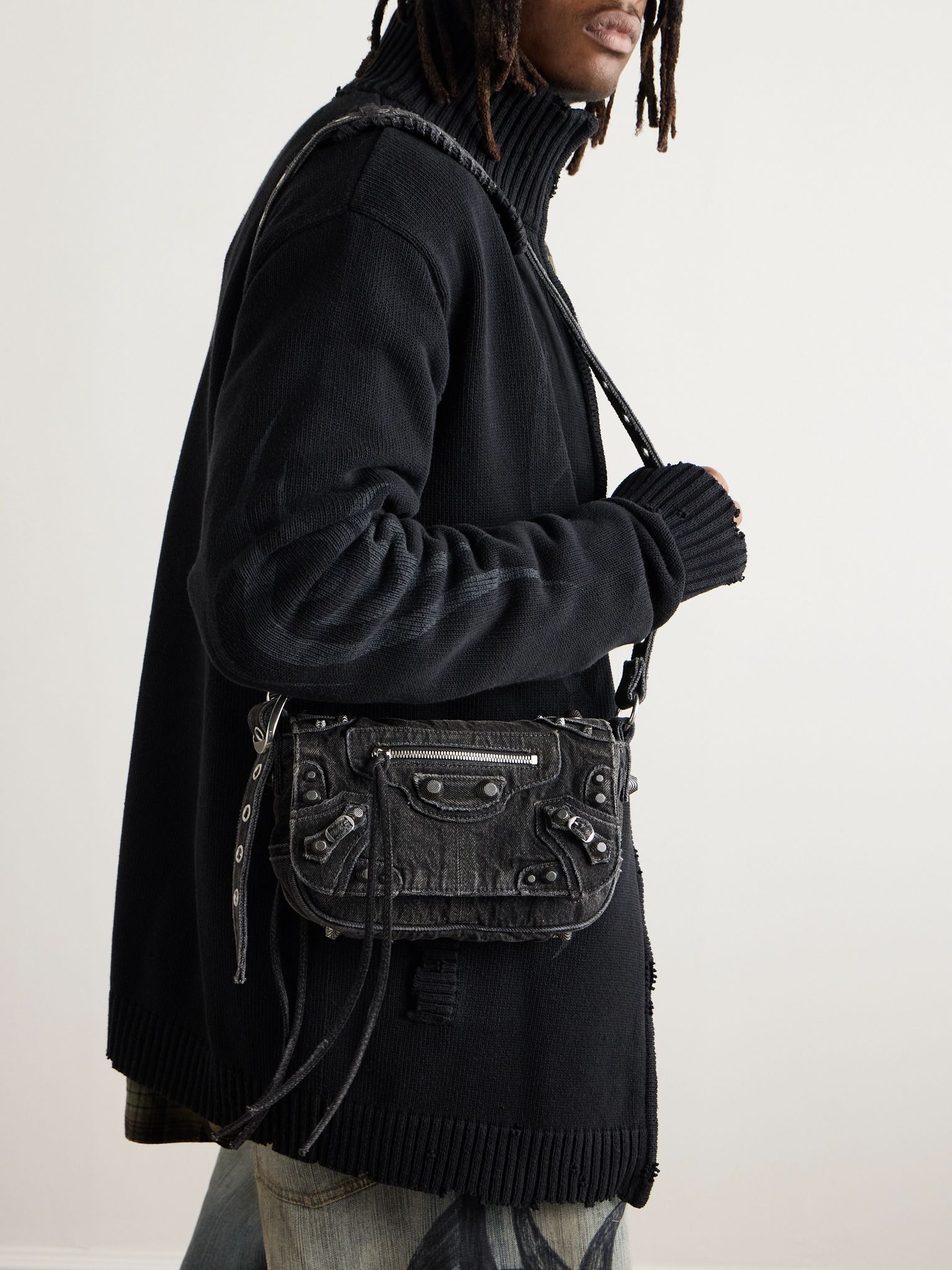 Balenciaga o1s1rm0226 Size: OS / Le Cagole XS Studded Washed-Denim Bag Size ONE SIZE - 2 Thumbnail