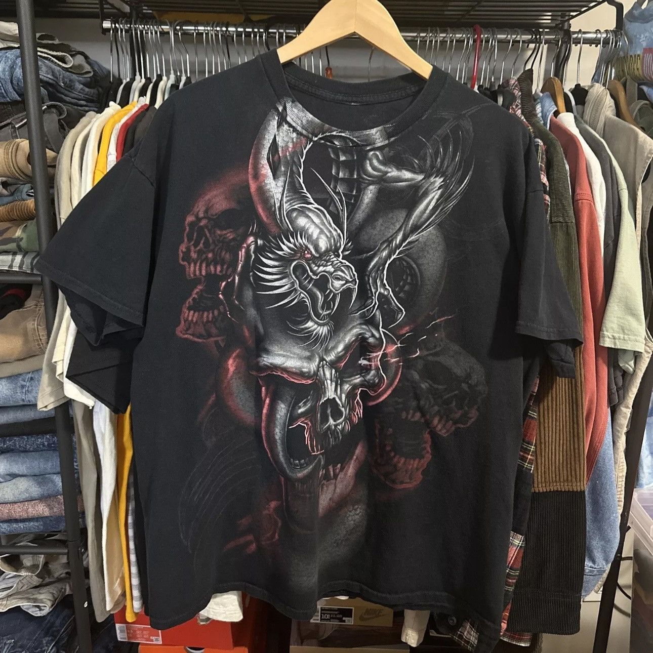 Vintage Vintage Y2K Dragons Skulls All Over AOP Print Shirt Grunge Size US XL / EU 56 / 4 - 1 Thumbnail