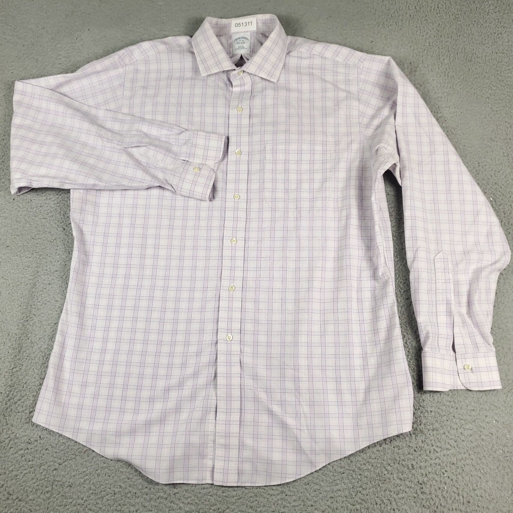 Brooks Brothers Brooks Brothers Shirt Mens 17 Purple Plaid Dress Button Up Long Sleeve Shirt Size 46R - 2 Thumbnail
