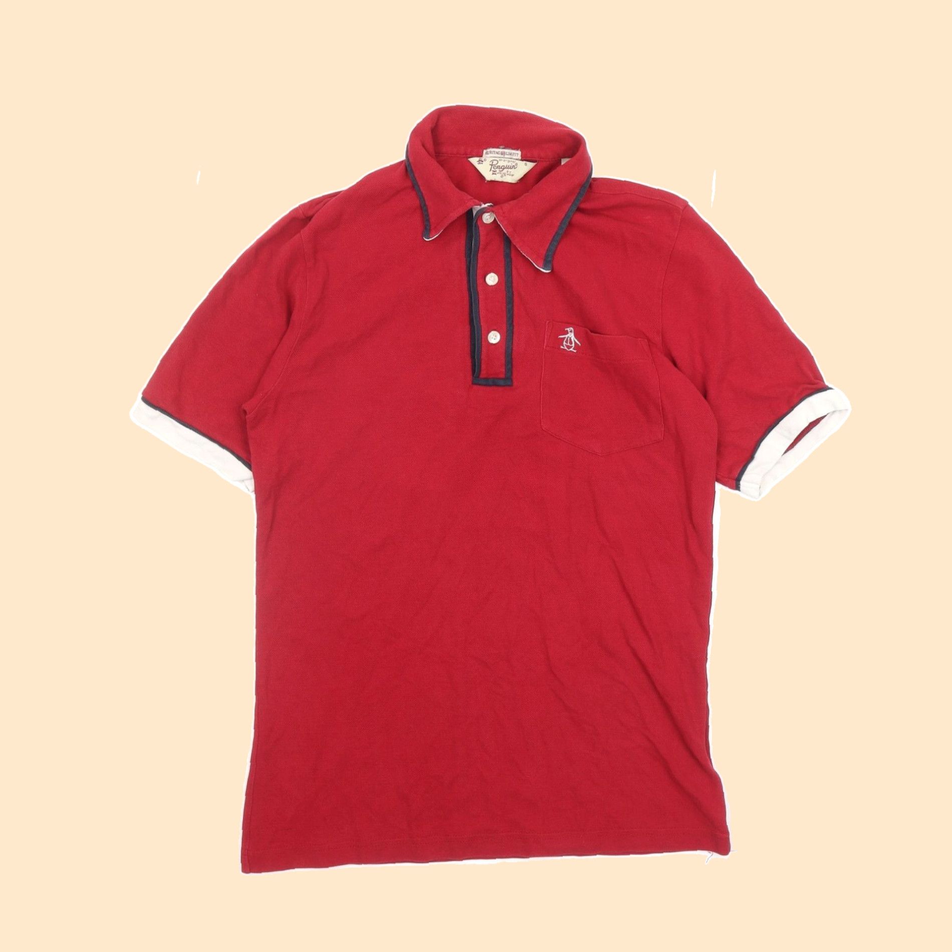 Original Penguin Classic Fit Red Cotton Blend Polo Shirt for Men with Pointed Collar and Button Front in Small Size Grailed