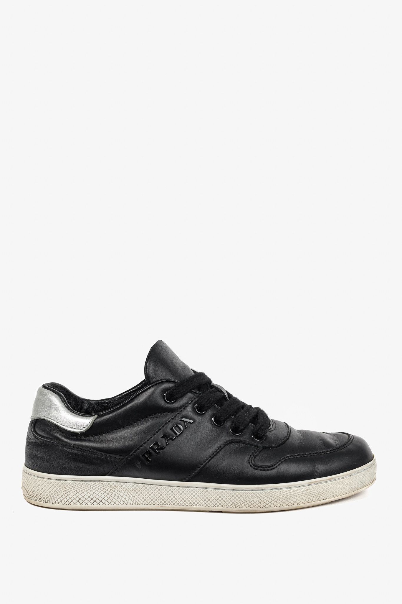 Prada Prada Nero Leather Metallic-Trim Low-Top Sneakers Size US 6.5 / IT 36.5 - 1 Thumbnail