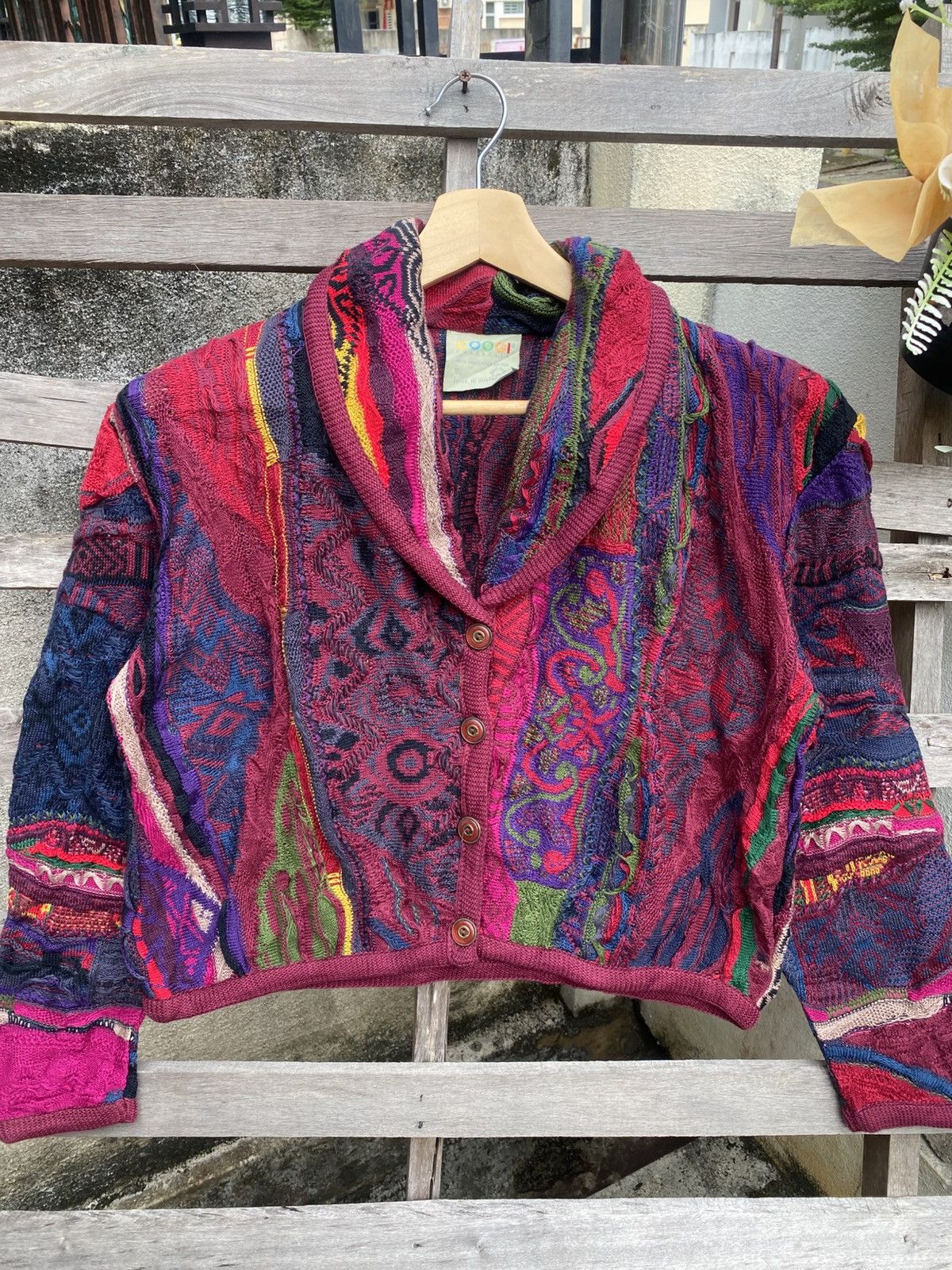 Coogi Vintage Coogi Cropped Cardigan Sweater - Multicolor 3D Knit