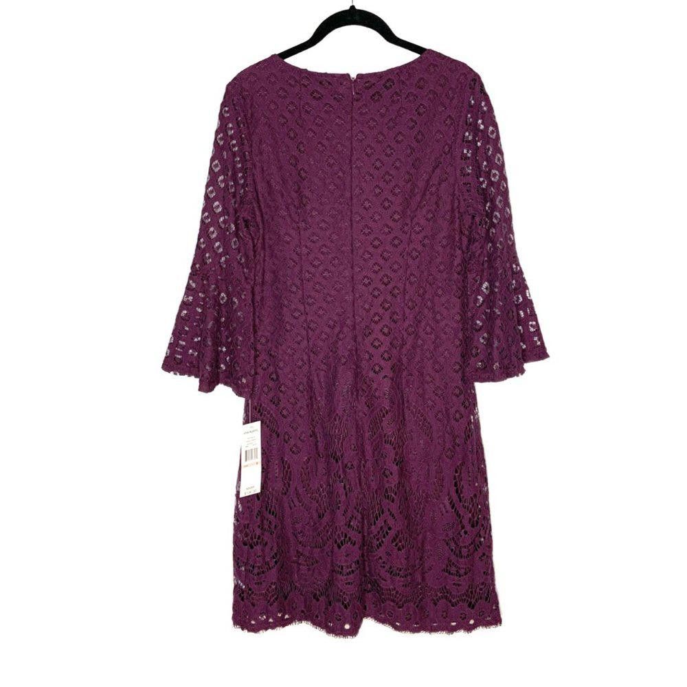 Designer Sharagano Women's Lace Dress - Elegant Purple Size M / US 6-8 / IT 42-44 - 2 Thumbnail